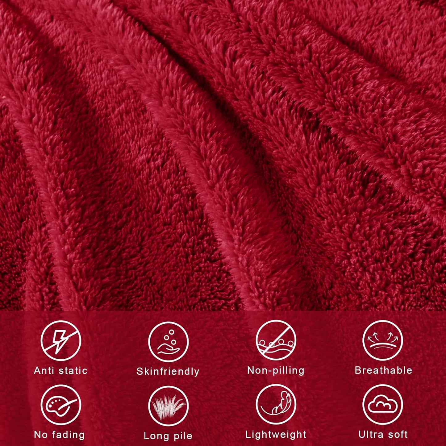 Exclusivo Mezcla King Size Flannel Fleece Blanket, Super Soft Velvet Plush Bed Blanket, Fuzzy Cozy and Warm for All Seasons, 90x104 Inches, Deep Red
