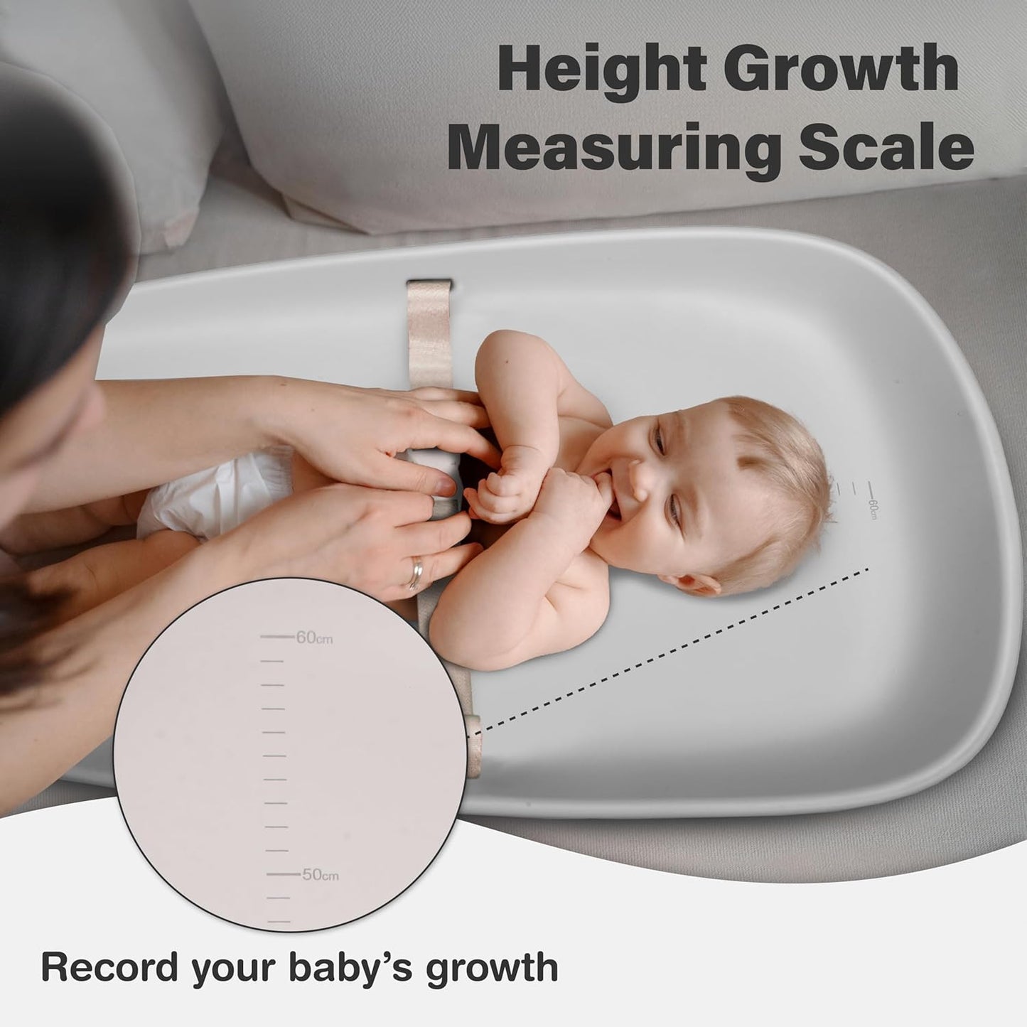 Baby Changing Pad, Soft, Lightweight and Portable, Waterproof and Easy to Clean, Large EVA Cushion for Comfort with Height Scale and Anti Slip Bottom (Grey with Height Scale)