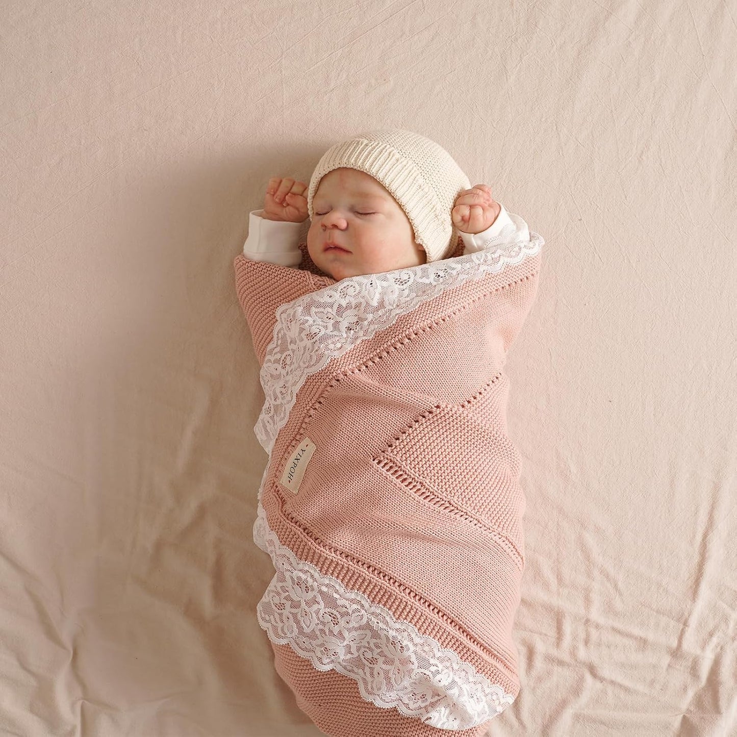 100% Organic Cotton Baby Blanket Knitted Softer Receiving Swaddle Warm Cozy Cuddle Crib Blanket for Newborns Infants Toddlers Boy and Girls Blush Pink