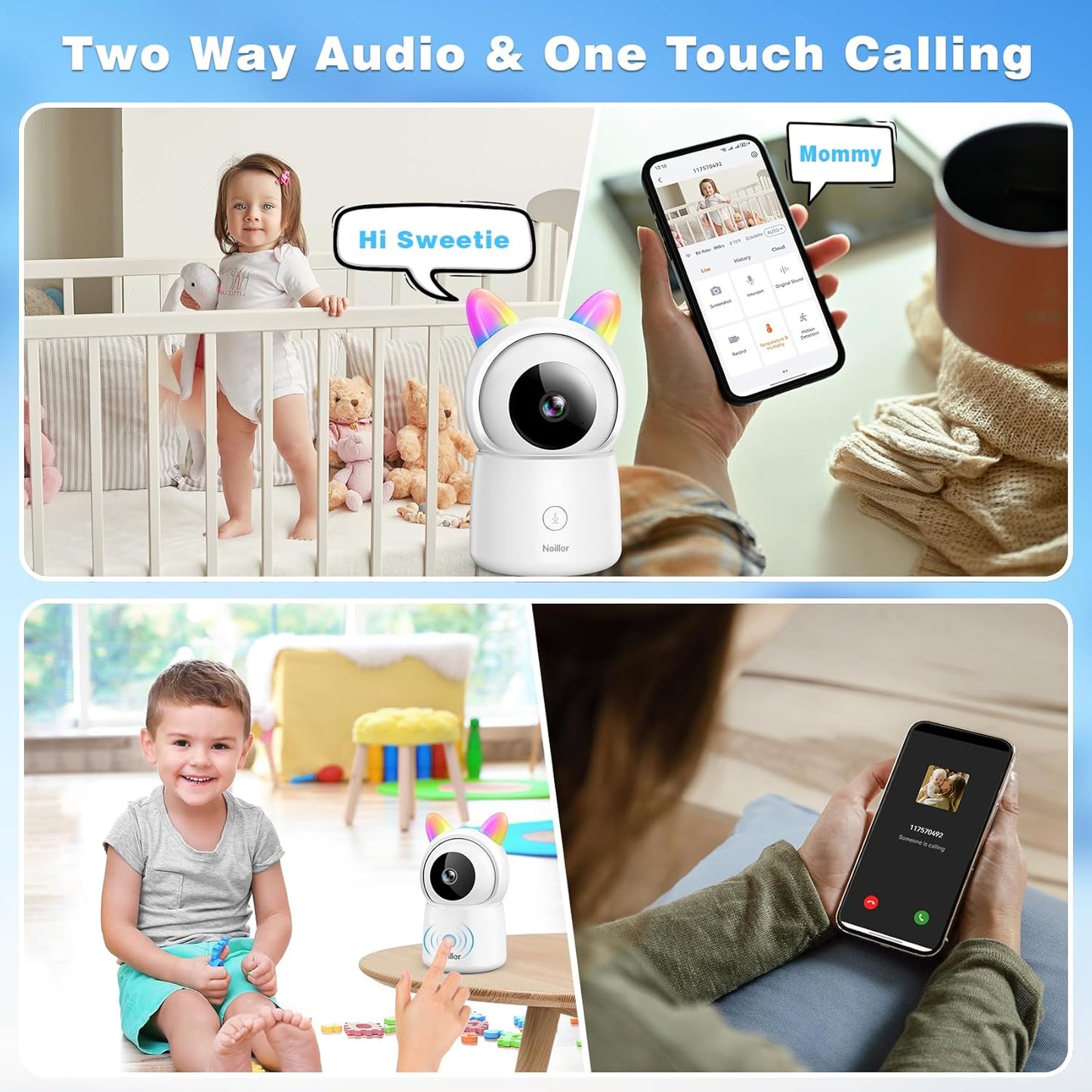 1080P Pan/Tilt Security Camera for Baby Monitor, 2.4G WiFi Pet Camera with Motion Detection, Night Vision, 2-Way Talk, RGB Night Lights, Lullabies, TF/Cloud Storage, Works with Alexa & Google Home
