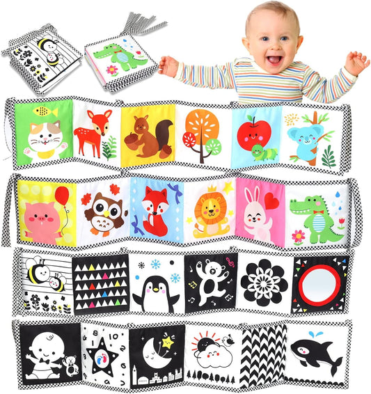 OKOOKO Black and White High Contrast Soft Baby Books 2PCS Washable Tummy Time Toy Crib Stroller Toy Montessori Sensory Toy Early Education for Newborn Baby Infant 0-6 6-12 Months