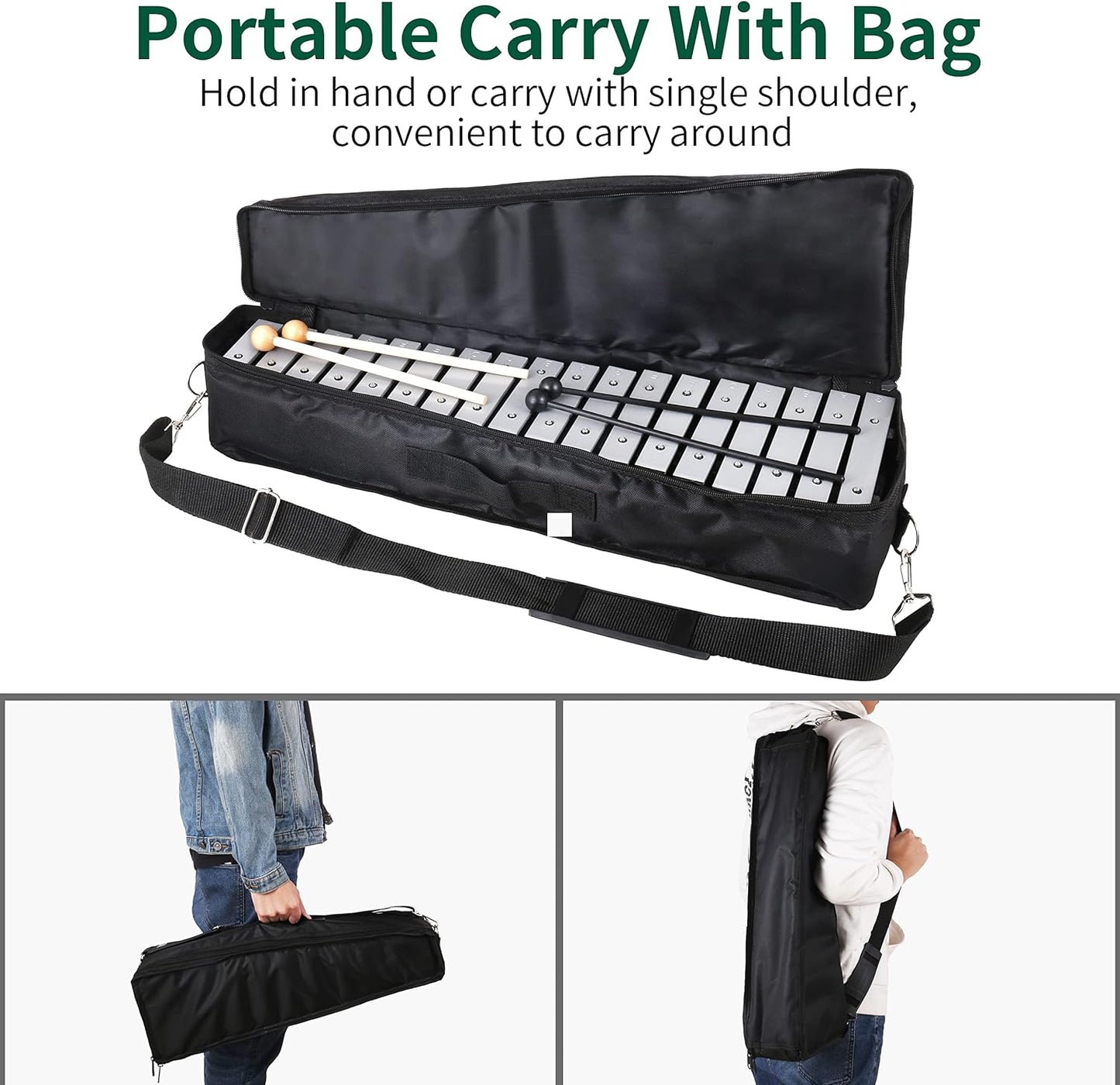 30 Notes Foldable Glockenspiel Xylophone, Percussion Instrument Kit for Adults and Kids- Includes 4 Mallets and Carrying Bag