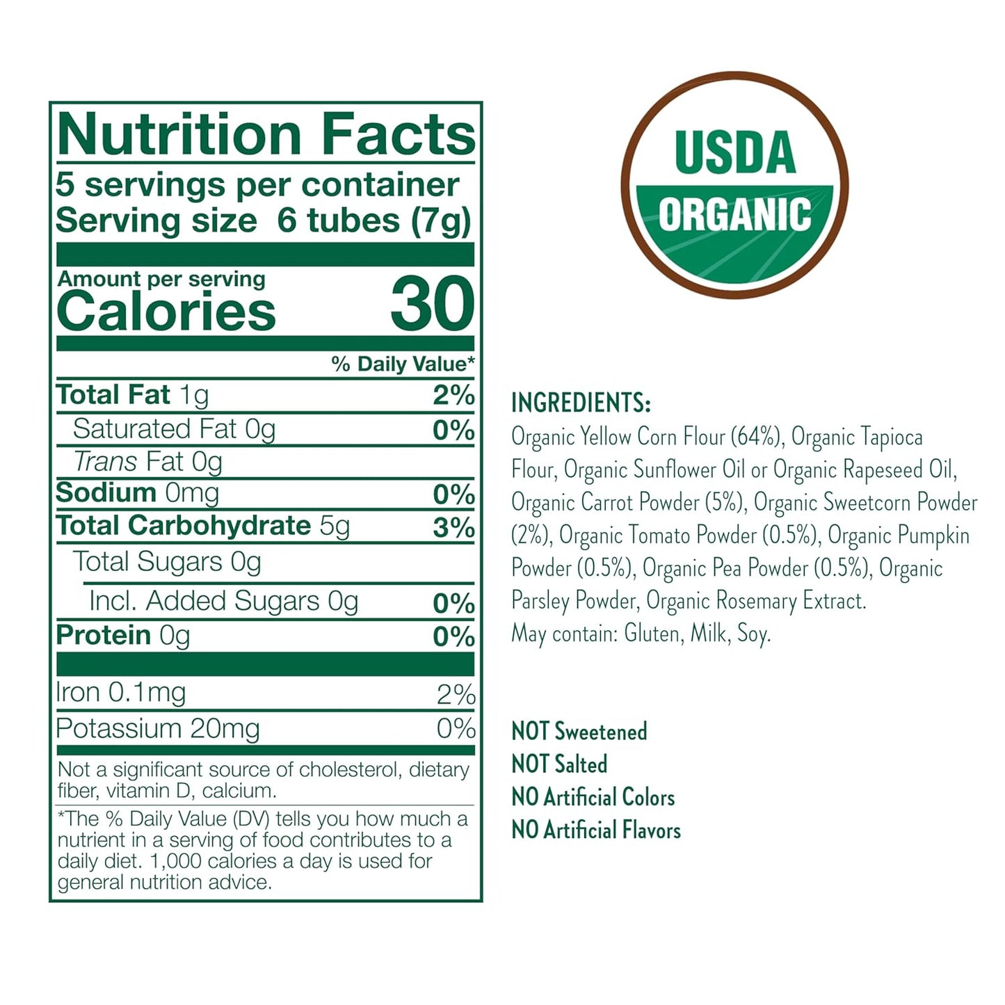 Little Bellies Organic Veggie Tubes Toddler Snack (Pack of 4 x 1.25 oz Individual Packs)