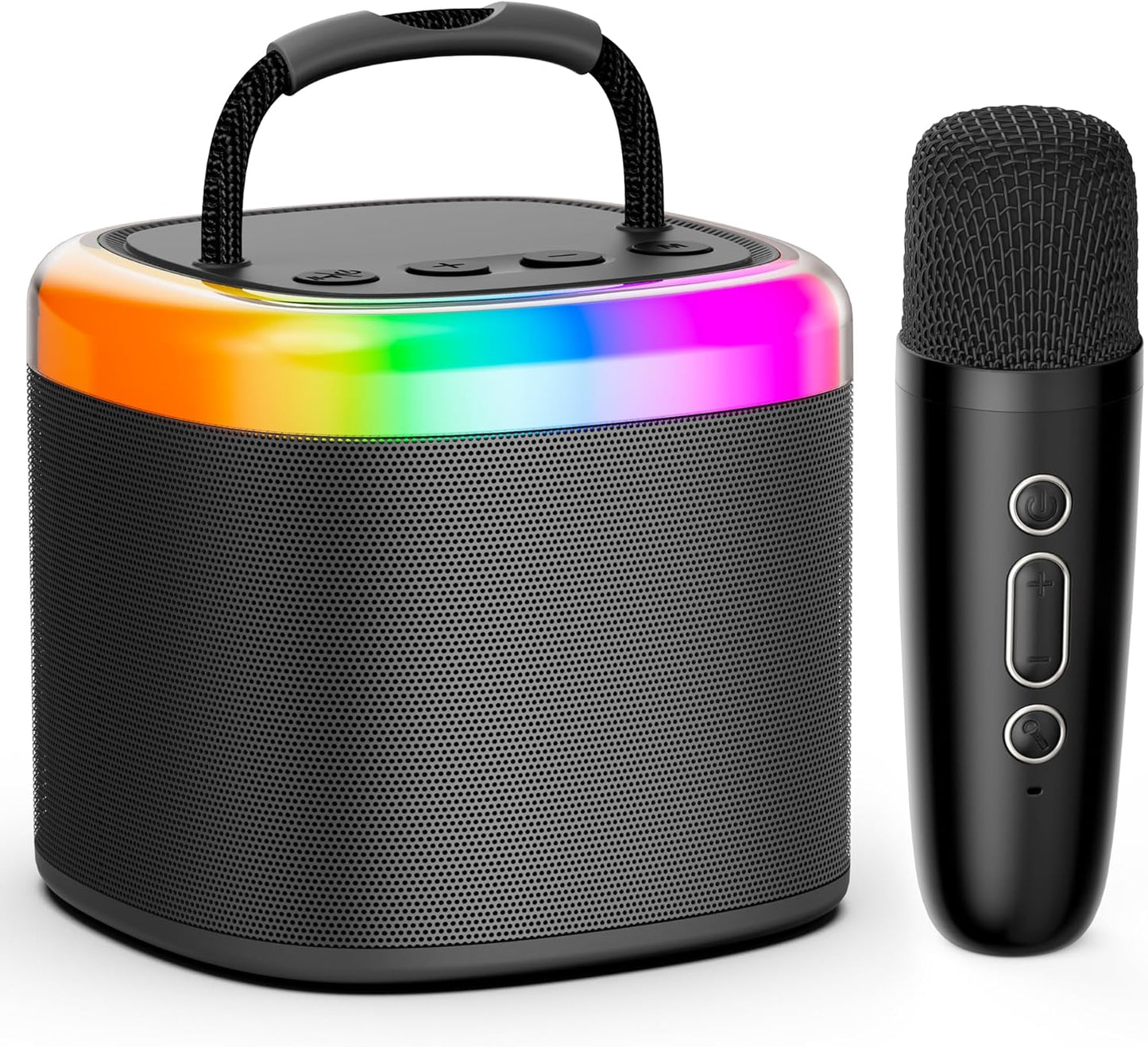 JYX Mini Karaoke Machine for Kids - Black Bluetooth Speaker Unpowered Cabinets with Party Lights and 1 Wireless Microphone, Great for Adults, Ideal for Family Home Parties and Birthday Gifts
