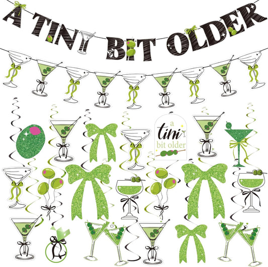 A Tini Bit Older Birthday Decorations, Pre-Strung Banners and 20 Hanging Swirls, Martini Party Decorations, Funny Adult Birthday Party Décor for Girls Women
