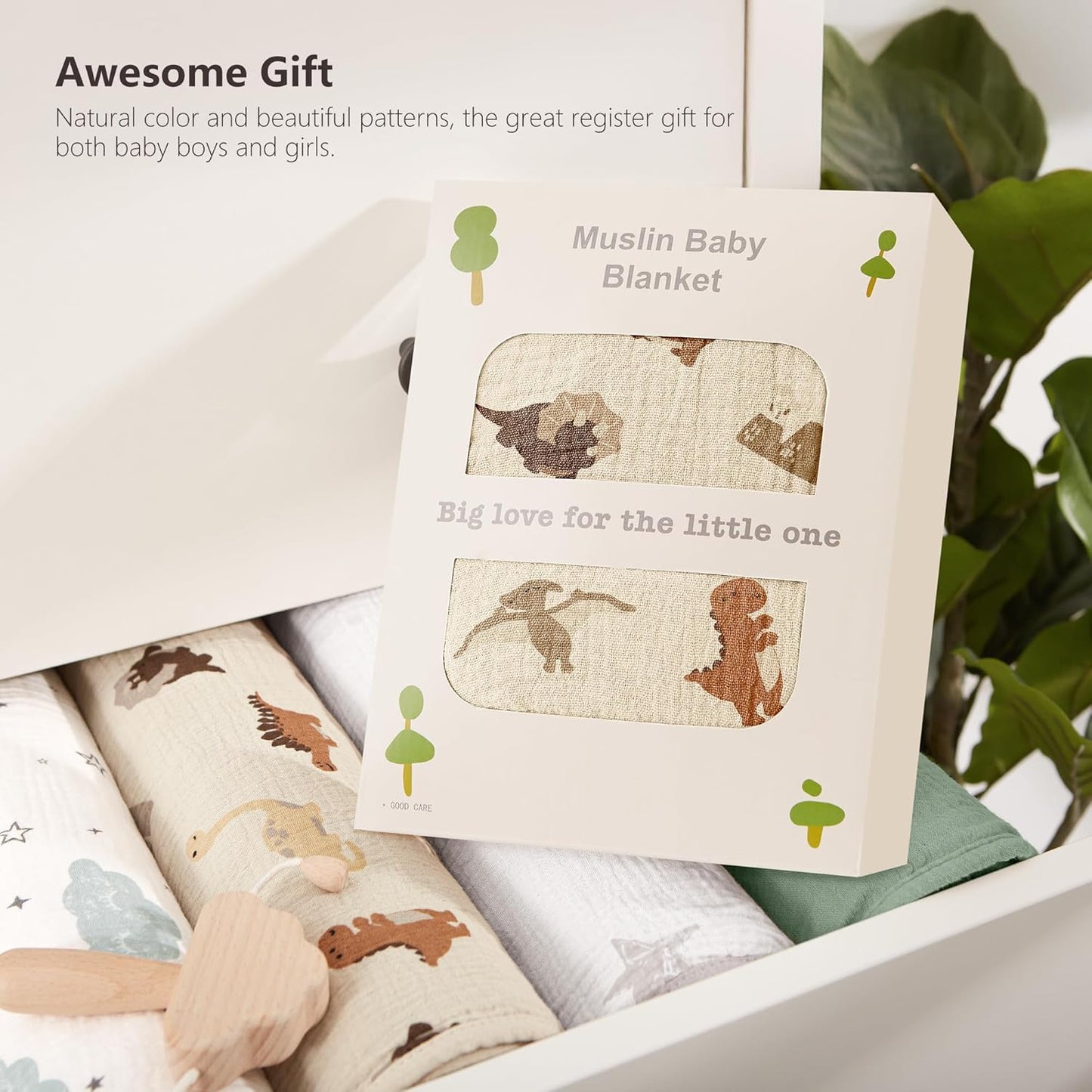 Susurration Baby Blanket for Unisex Boys Girls, Soft Nursery Minky Blanket with Muslin Cotton Front and Dotted Fleece Back, Receiving Blanket for Baby Newborn Infant, 30x40inch (Dinosaur)