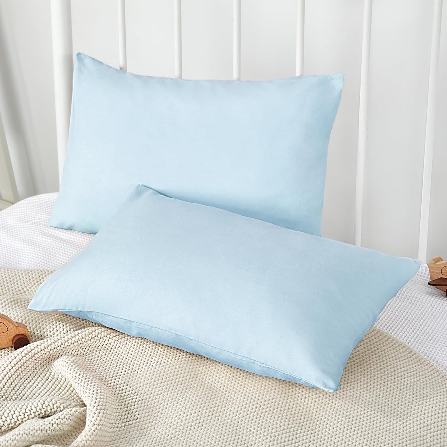 TILLYOU Toddler Pillowcase 2 Pack with Envelope Closure,13" x 18" Silky Soft Microfiber Travel Kids Pillowcase for Boys and Girls,Aqua Blue