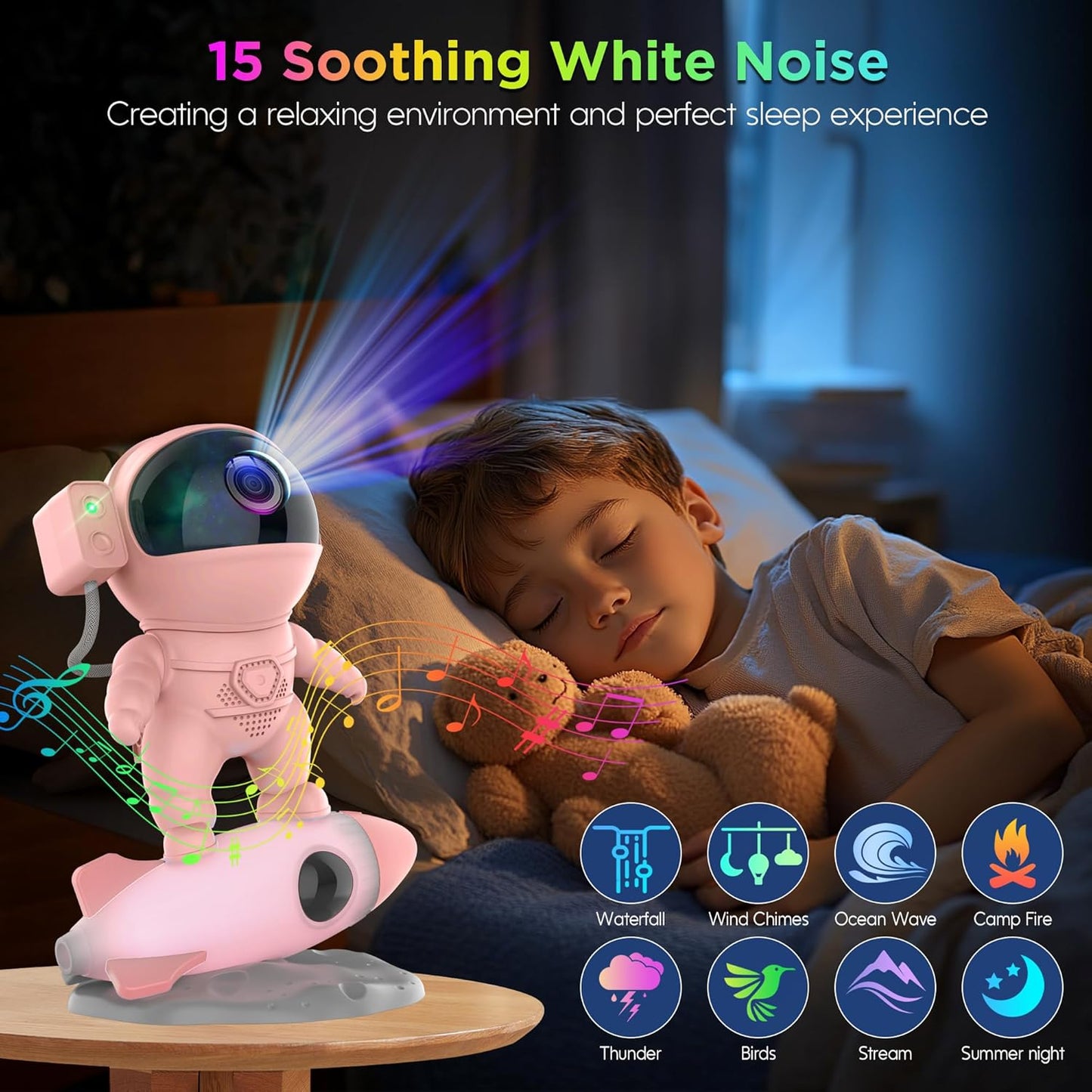 Astronaut Galaxy Projector for Bedroom, Star Projector Galaxy Light with App & Remote Control, White Noises, Bluetooth Speaker, Rocket Night Light for Kids, Ceiling, Gifts, Room Decor