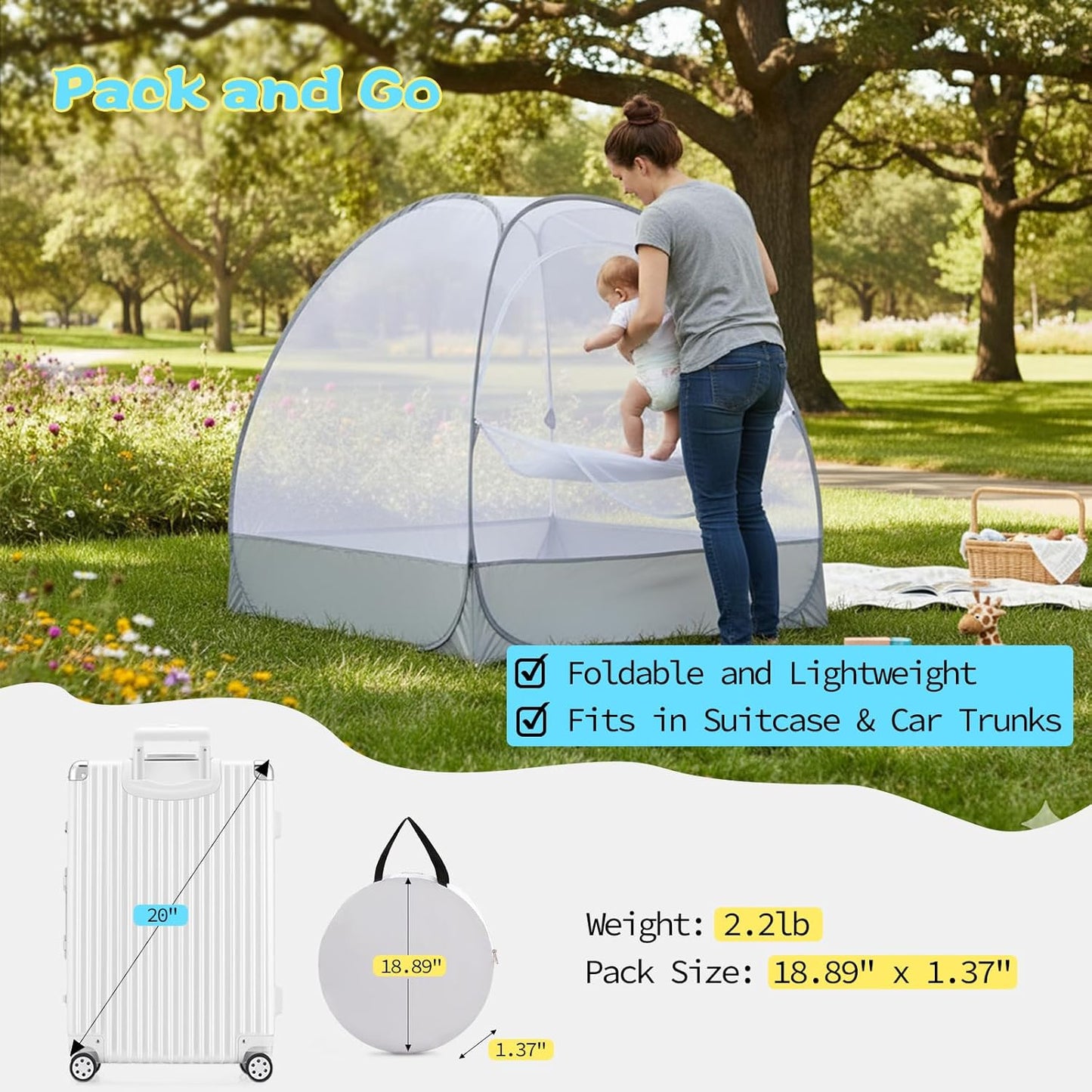 Akiky Large Pop Up Mosquito Net Crib Tent to Keep Baby from Climbing Out Baby Girl Netting Cover Canopy for Naps at Home&Traveling(Gray)