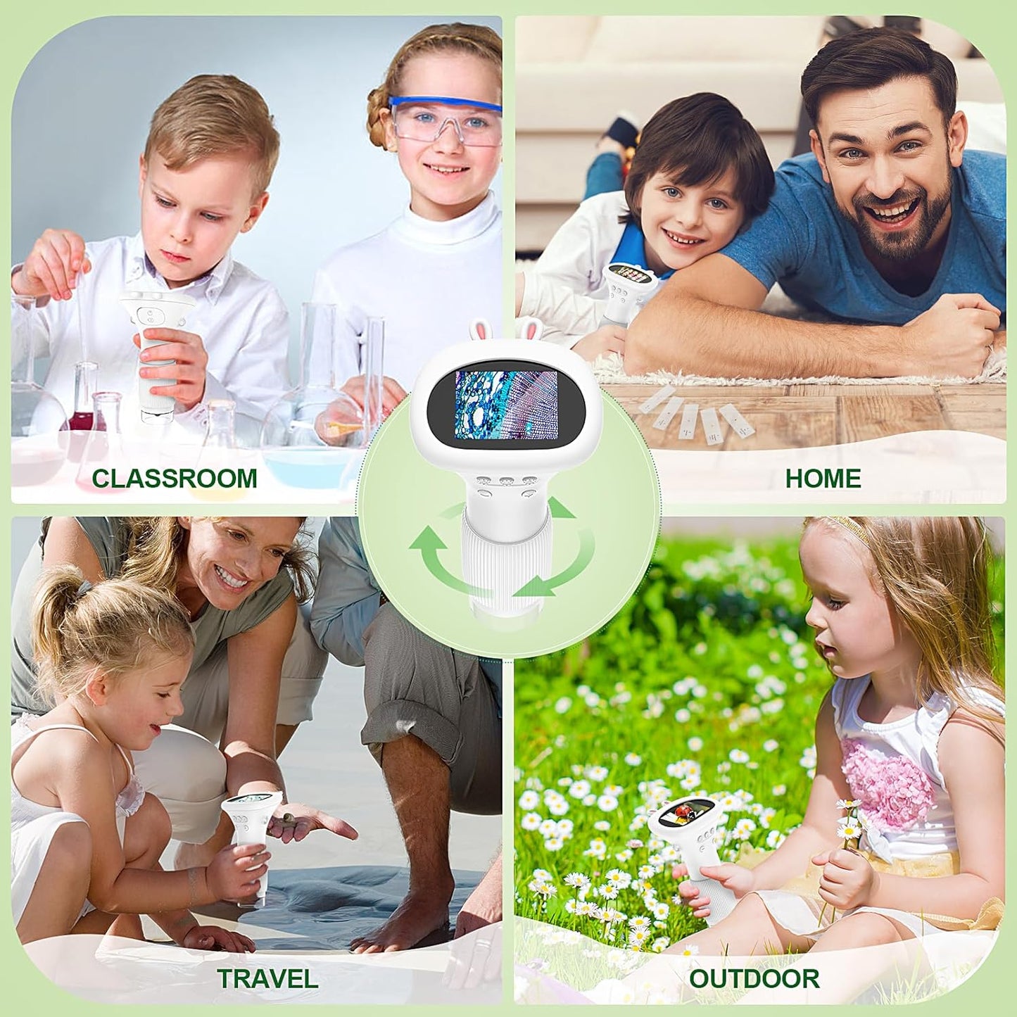 HUTACT Kids Portable Microscope with 2'' Screen - 1000X Digital Handheld Microscope with Prepared Slides Kit, Christmas Birthday Gifts for Kids All Age