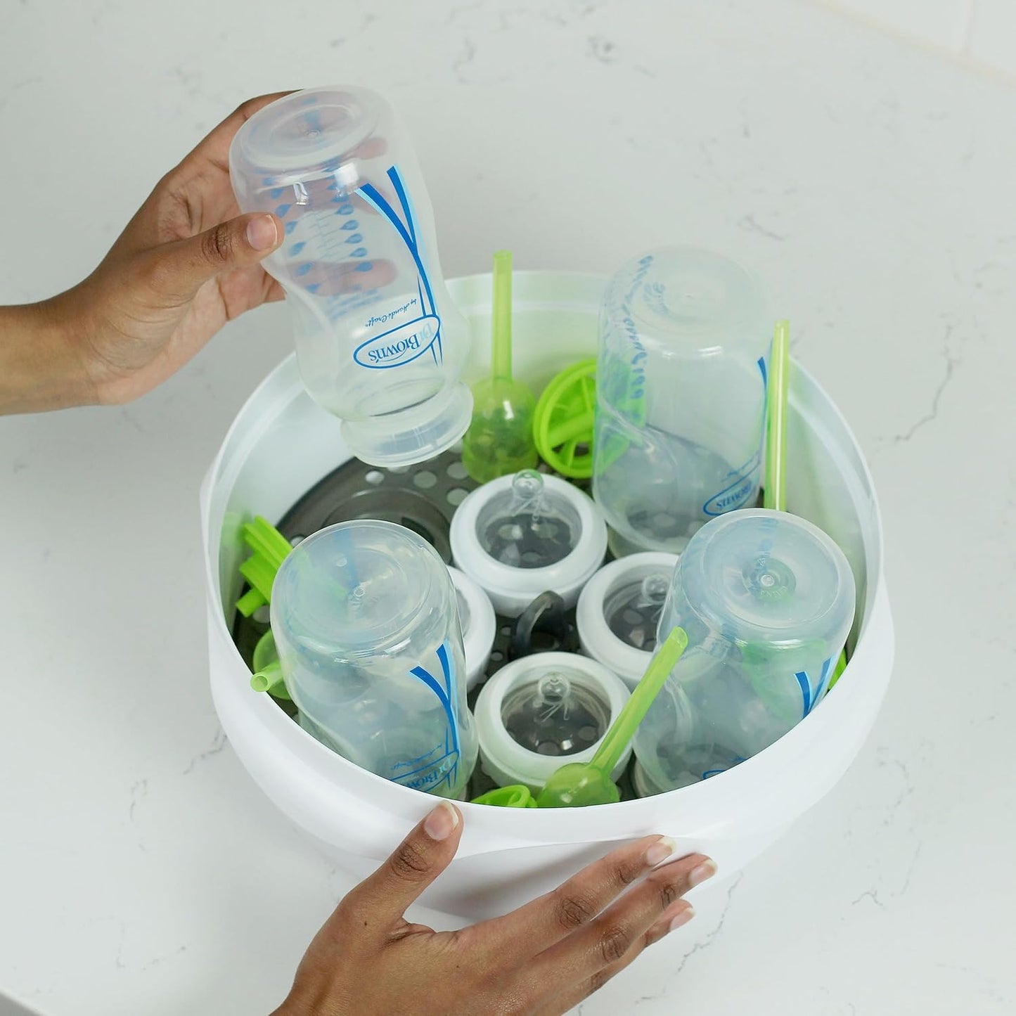 Dr. Brown's Microwave Steam Sterilizer for Baby Bottles, Nipples, Bottle Parts, Pacifiers, Teethers and Breast Pump Parts