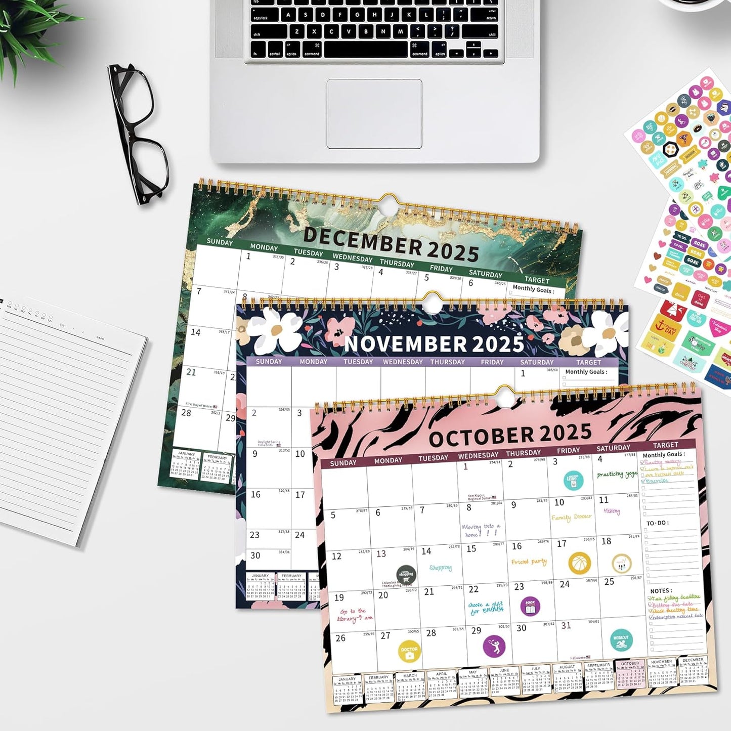 2025 Calendar, Wall Calendar 2025-2026 Planner Hanging Spiral Bound Magnetic Fridge Calendars 15" x 12", Use Jan 2025 - Jun 2026