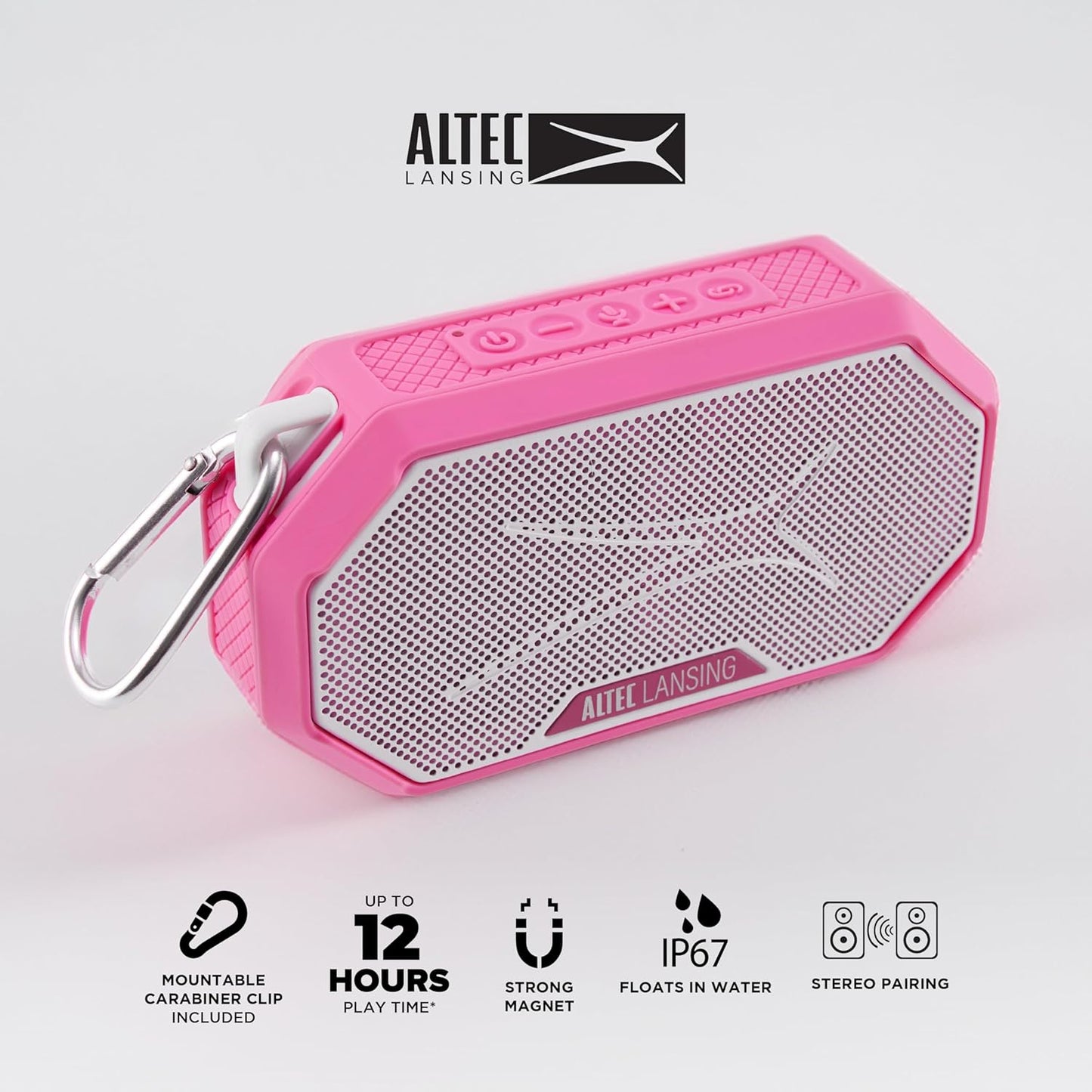 Altec Lansing Portable Bluetooth Speaker HYDRAMINI 2.0, IP67 Waterproof, Portable Speaker, 12h Playtime, Wireless Pairing, USB-C Quick Charge, Magnetic Bluetooth, Voice Assistant Integration