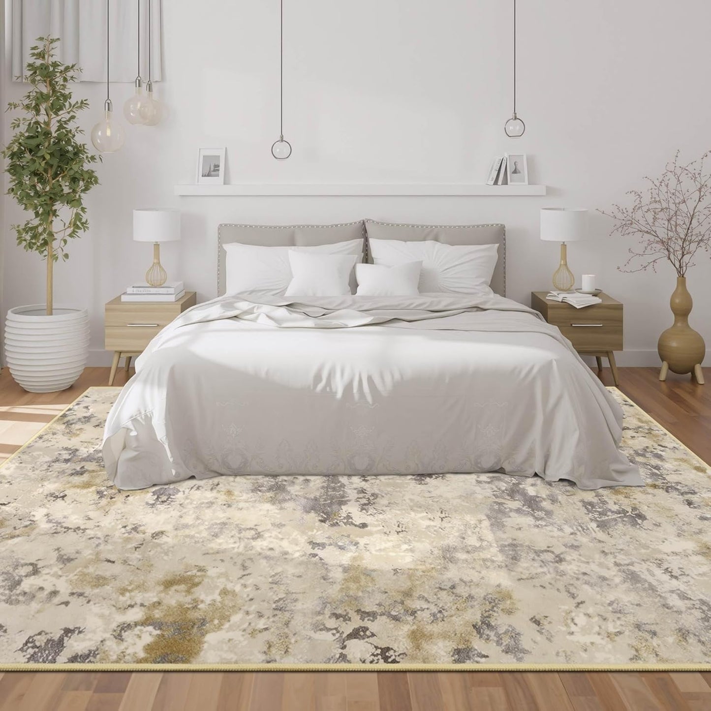 8x10 Beige Area Washable Rugs for Living Room, Abstract Modern Non Slip Bedroom Rugs, Neutral Large Low Pile Carpet Stain Resistant for Dining Room, Kids Playroom, Office