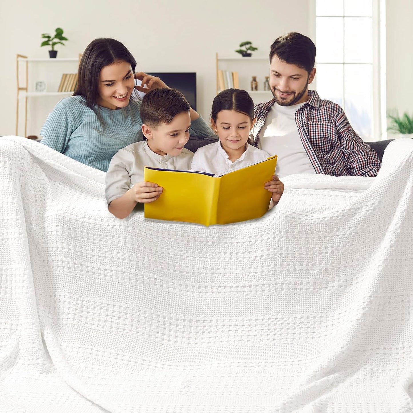 PHF 100% Cotton Waffle Blanket Oversized King 120"x120", Lightweight Breathable Extra Large 10'x10' Summer Blankets for Bed, Giant Big Luxury Aesthetic Woven Bedding for Home Decor, White