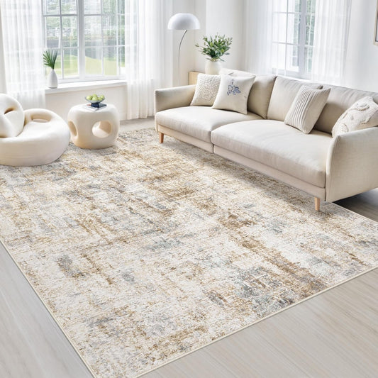 Area Rugs 6x9 Living Room: Washable Rug Modern Abstract Large Rugs Soft Non Slip Neutral Rug Stain Resistant Indoor Carpet for Bedroom Kitchen Dining Room Nursery Home Office Rugs(Blue Brown,6'x9')