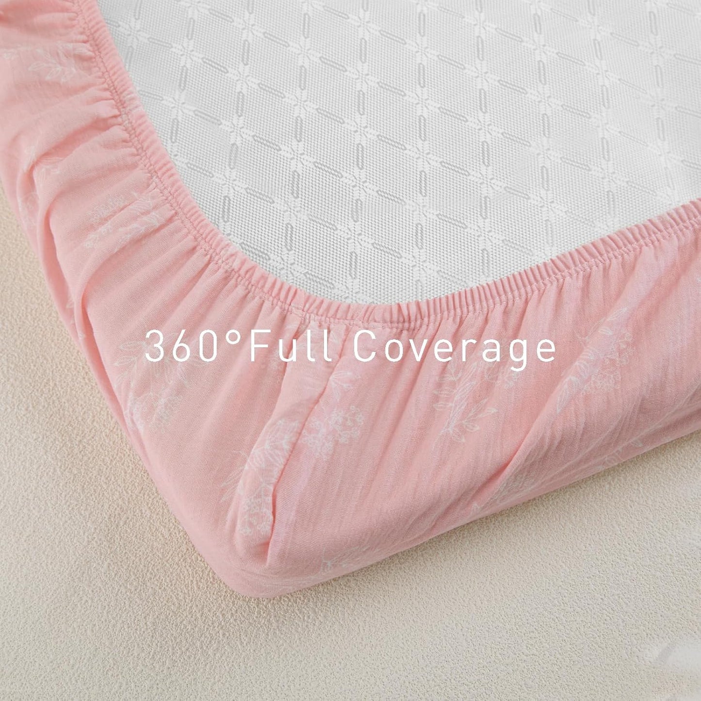 Gllquen Baby Muslin Mini Crib Sheets 3 Pack, Breathable Pack and Play Sheets Fitted Soft Cozy Cotton Pack N Play Sheets for Baby Boy Girls, Universal Fitted Mini Crib Mattresses 38"x26" (Pink)