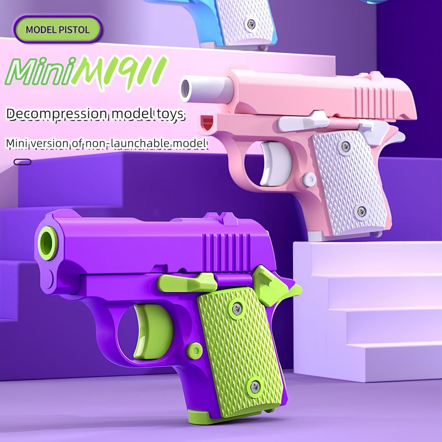 1911 3D Printed Small Pistol Toys,Suitable Toys for Adults and Kids, Stress Relief Pistol Toys for Adults, Suitable for Relieving ADHD, Anxiety, Best Gift for Adults and Kids (PurpleGreen)