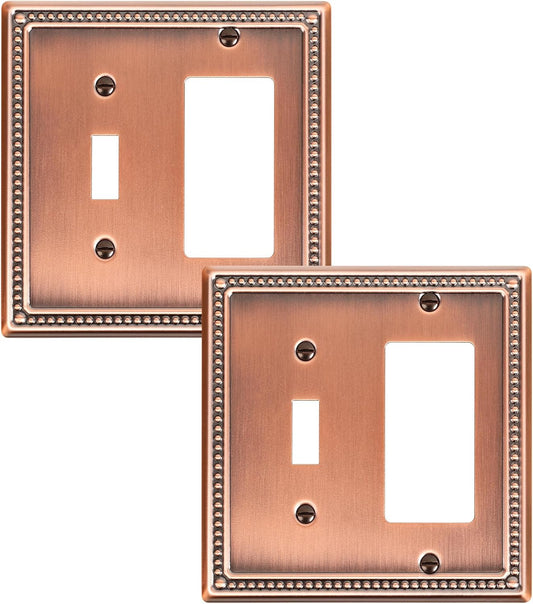 2-Pack Combo Toggle/Decorator Light Switch Cover Plate, Pearls Decorative Electrical Outlet Covers, Metal Wall Switch Plates and Outlet Covers, Antique Copper