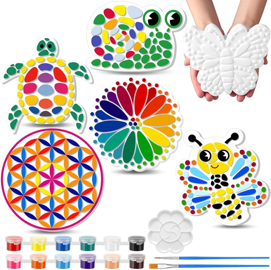 6 Pack Paint Your Own Plaster Stones - Kids Summer Arts and Crafts Garden Handprint Stepping Stone Painting Kit DIY Ceramic Craft Pottery Outdoor Painting Gifts for Kids Ages 4-12