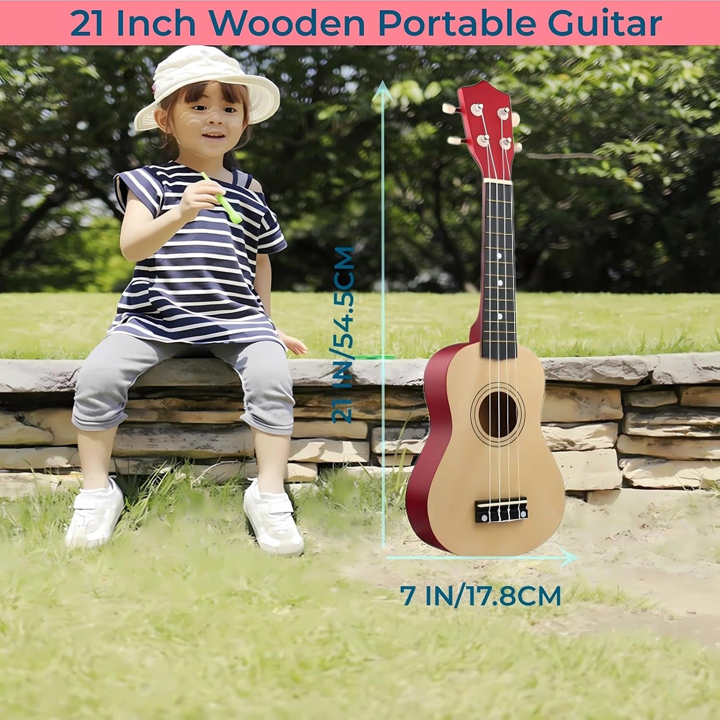 21 Inch Wooden Kids Toddler Child Children Acoustic Guitar Musical Instruments Ideal for 3-9 Year Old Boys Girls Gifts (Burlywood)
