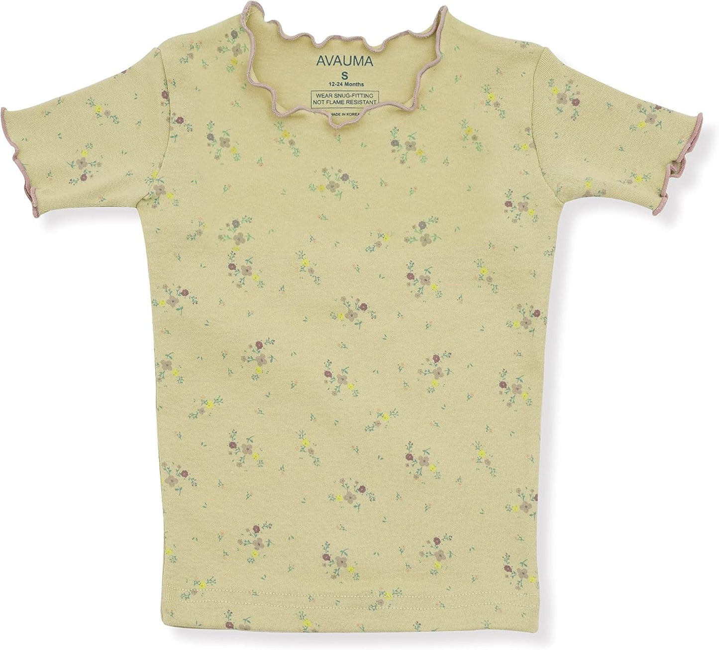 AVAUMA Baby Boy Girl Pajama Set 6M-7T Kids Cute Toddler Snug fit Flower Pattern Design Pjs Cotton Sleepwear Ruffled Shirring