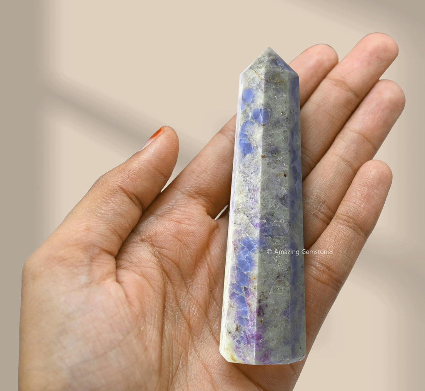 Amazing Gemstone Hackmanite Fluorescent Sodalite Crystal Towers - Natural Healing Crystal Point Obelisk for Reiki Healing and Crystal Grid (3 Inch)