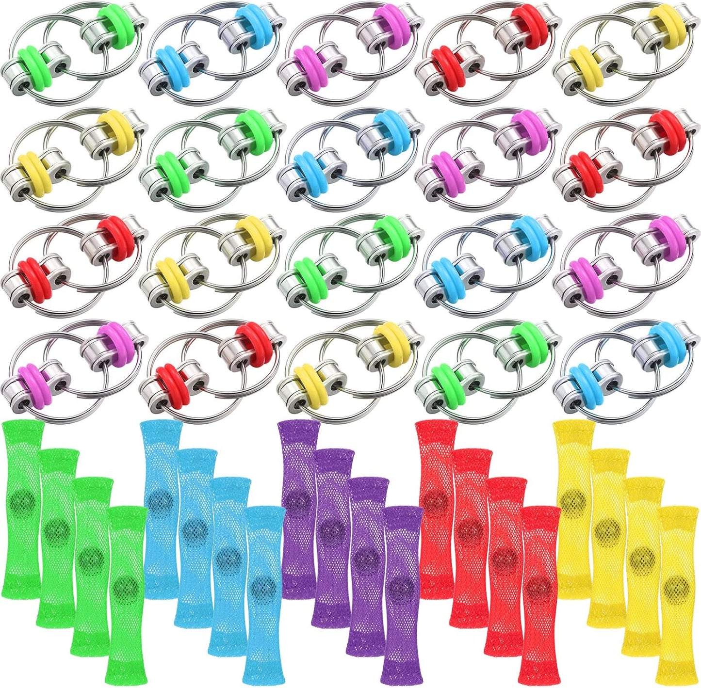 80 Pcs Fidget Toys Bike Chain Fidget Toy Flippy Fidget Toy Soothing Fidgets Stress Anxiety Relief for Teens Adults ADHD Autism Finger Toys, 5 Colors (40 Pcs)