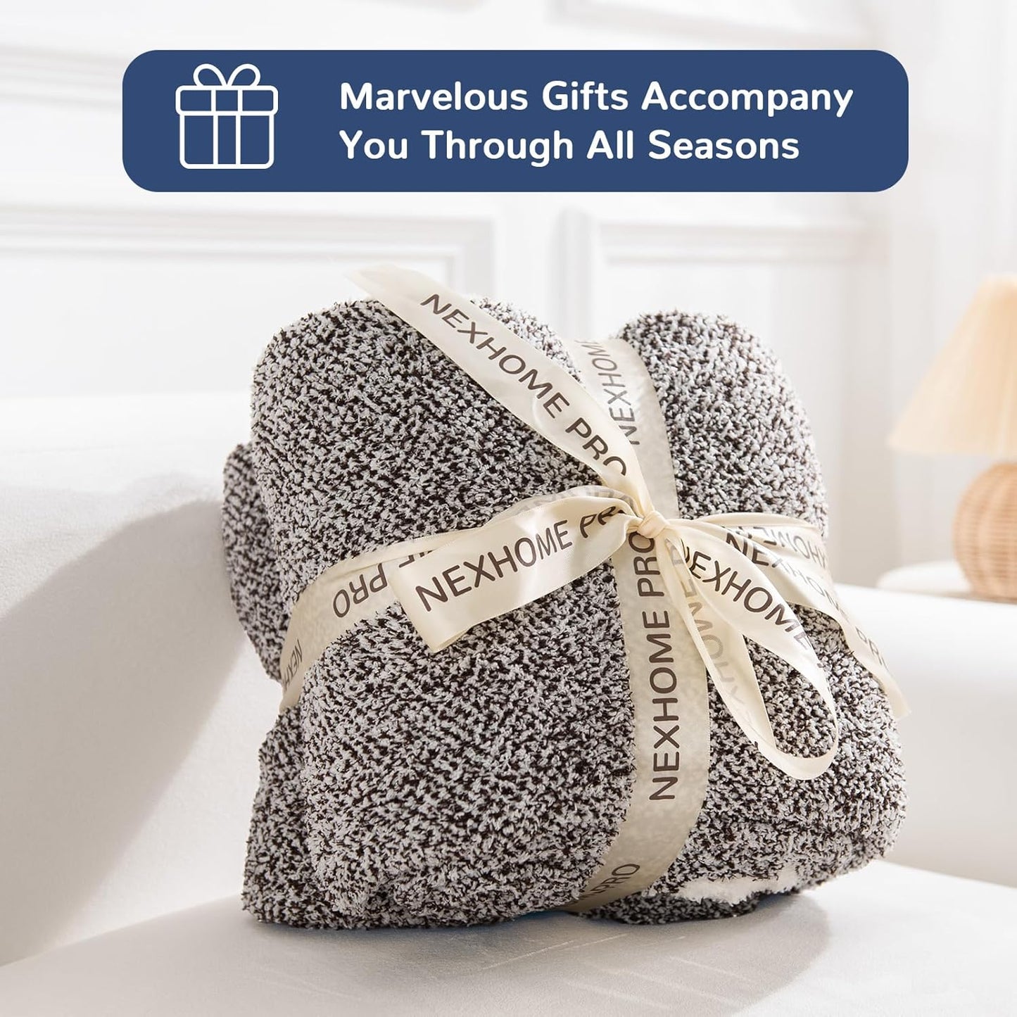 NEXHOME PRO Soft Throw Blankets for Couch, Reversible Warm Blankets Cozy Knit Blanket for Women, Fuzzy Plush Lightweight Throws for Sofa, Bed, Picnic, Coffee Brown, 50 x 60 inches