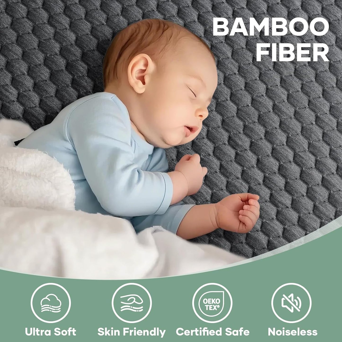 OhGeni 100% Waterproof Mattress Protector, Crib-Gray Size Mattress Pad, Fits 3"-6" Mattresses with Deep Pocket, Cooling, Breathable Fitted Sheets, Soft Bed Cover, Noiseless, Machine Washable