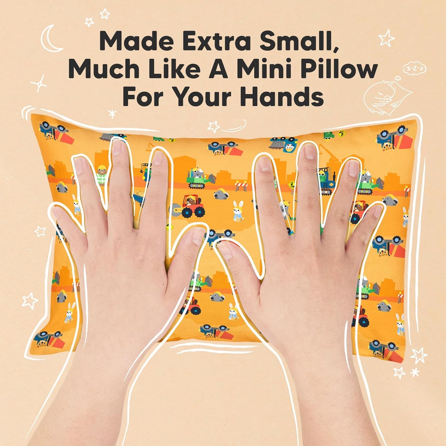 Mini Toddler Pillow with Pillowcase - 9x13 My Little Dreamy Travel Kids Pillow for Sleeping, Toddler Bed, Small, Tiny, Organic Cotton Pillowcase, Soft & Breathable,Kids 2-4 Years Old (Little Builders)