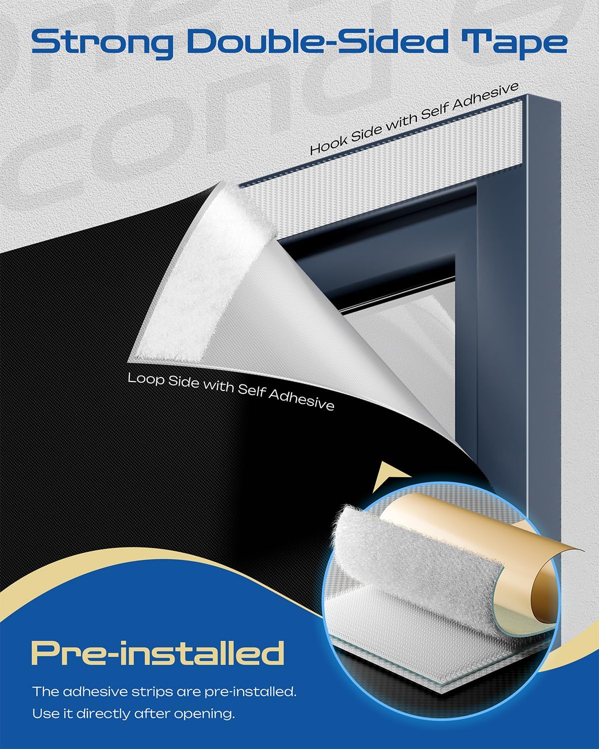 26" W x 48" L 100% Portable Blackout Curtains, Total Darkness No-Drill Black Out Window Cover,Temporary Blackout Shades with Hook & Loop Tape, for Bedroom, Nursery, Dorm, Travel (Black)