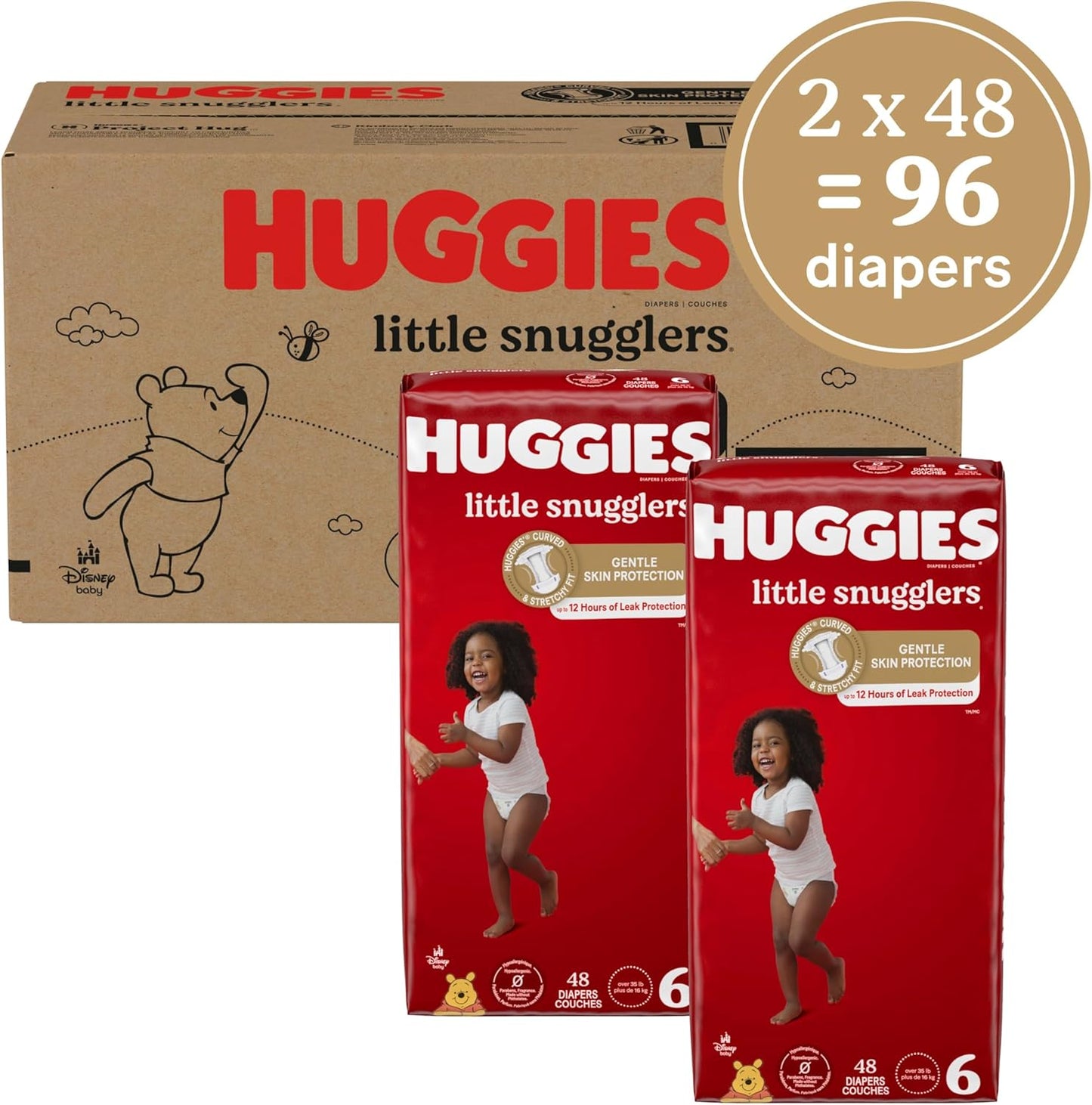 Huggies Size 6 Diapers, Little Snugglers Baby Diapers, Size 6 (35+ lbs), 96 Ct (2 packs of 48)