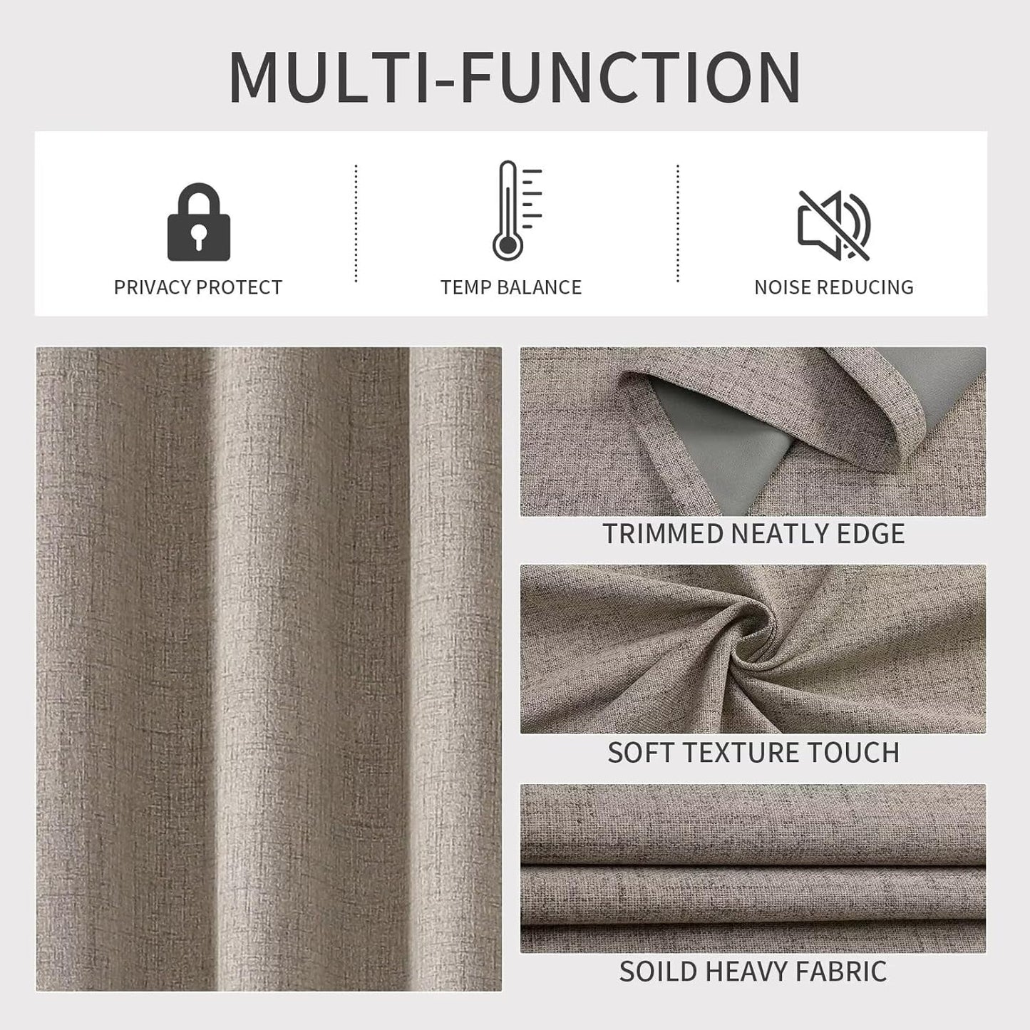 Joydeco Linen Blackout Curtains for Bedroom and Living Room, Faux Linen Look Black Out Grommet Textured Thermal Insulated Room Darkening Curtain 1 Panel Room Divider Curtains (Custom Size and Color)