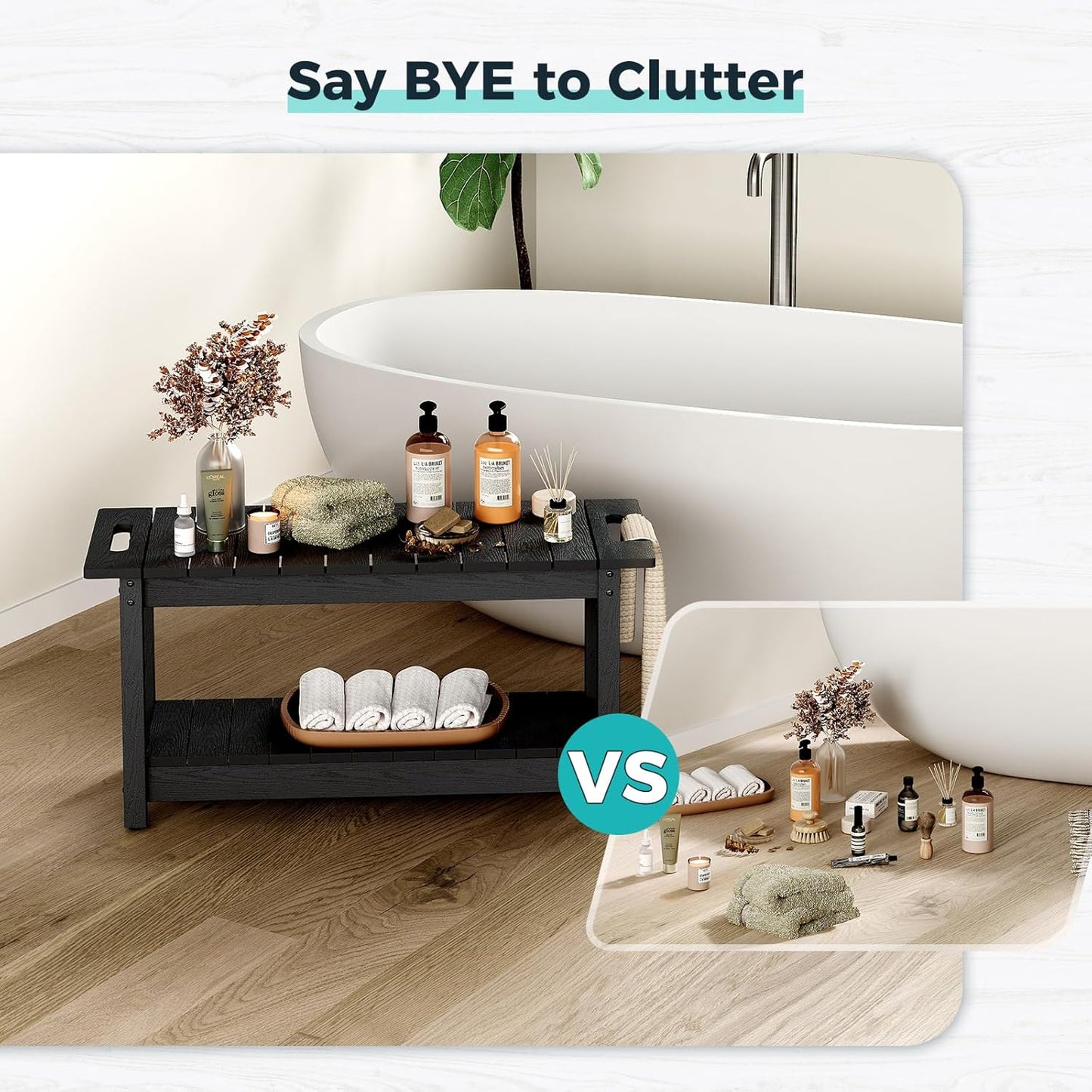 35" Shower Bench, Waterproof Poly Lumber Shower Stool for Shaving Legs, Shower Chair Seat Holds up to 400lbs, Bathroom Bench for Inside Shower, Non-Slip (Black)