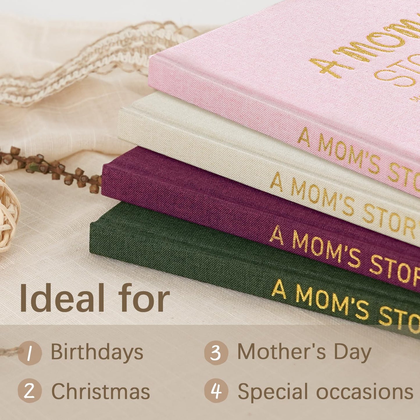 Artmag Mom's Life Story Journal Family Keepsake Book Linen Hardcover for Mom to Share Her Memories, with 250+ Prompt Questions Book Gift for Birthday Mother's Day Christmas (Pink)