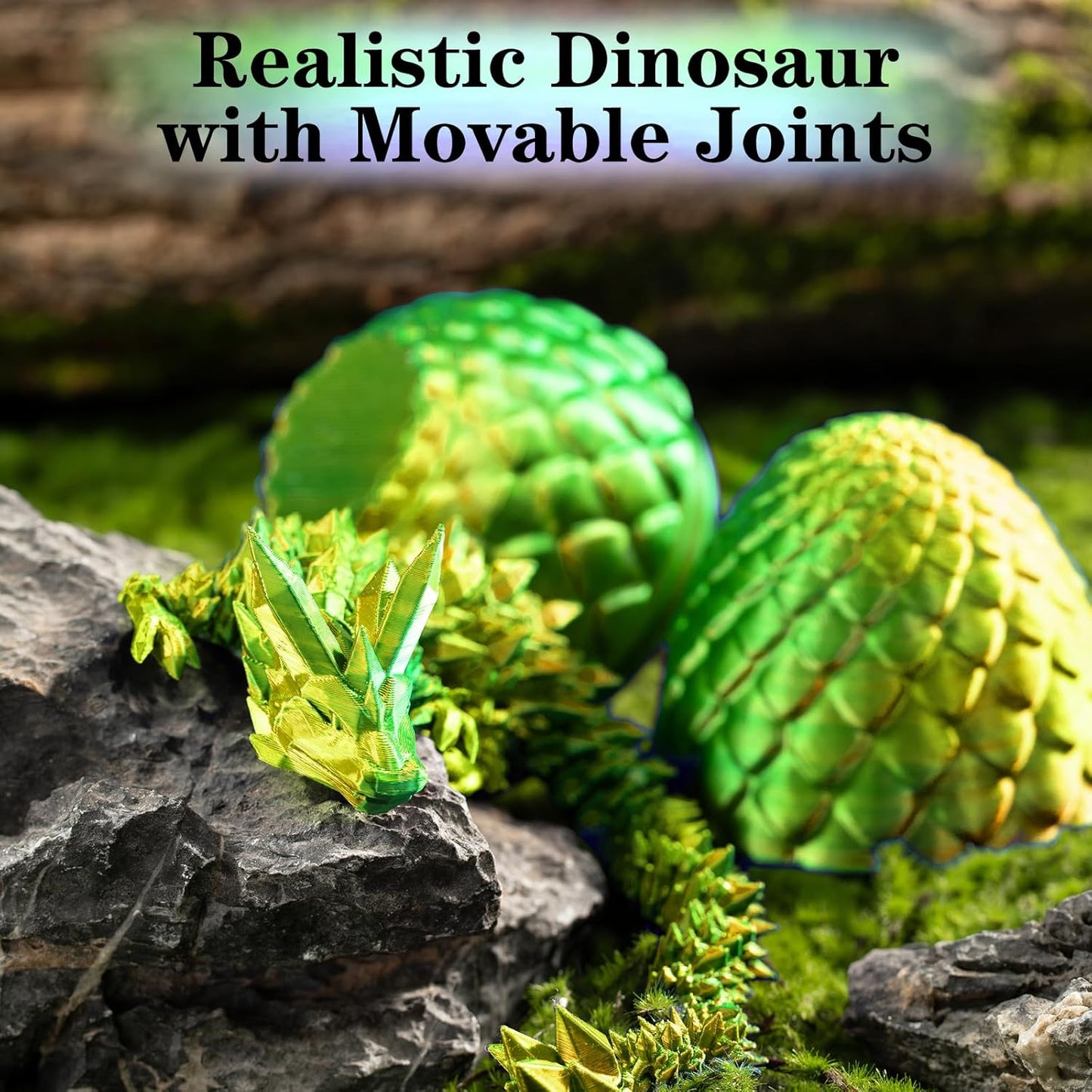 3D Printed Dragon Egg Toys, Easter Egg Crystal Dinosaur Eggs Fidget Toys with Movable Joints for Kids Adults Gifts (Yellow & Green)