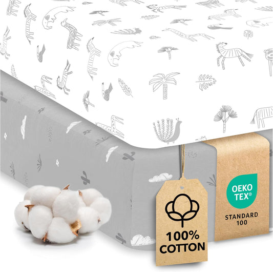 Sweety Fox 2-Pack Crib Sheets - Soft Jersey Cotton Fitted Sheets for Boys and Girls, Mini Crib Sheets, Toddler Bed Sheets (Savanna)