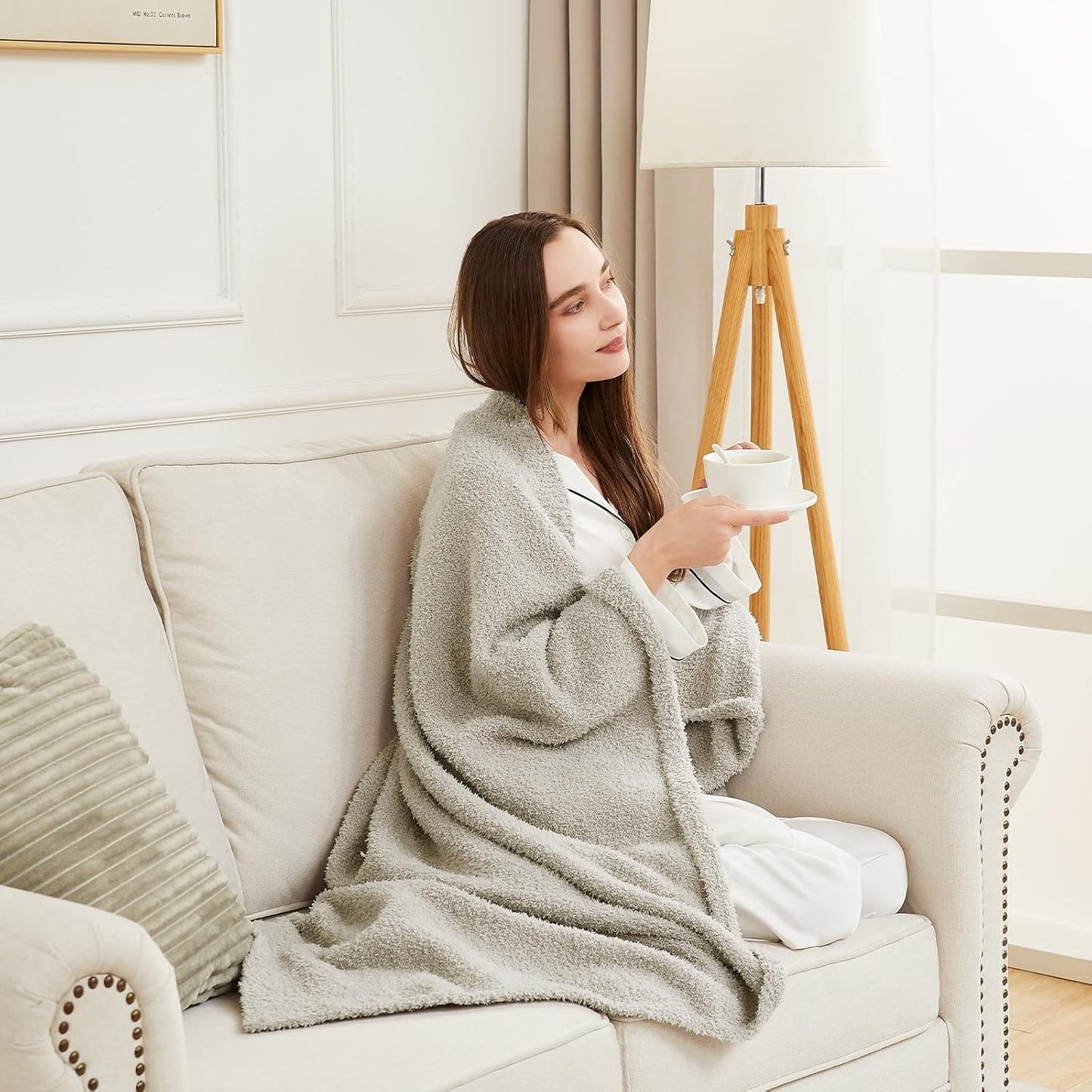 CYMULA Knit Throw Blanket for Couch Light Grey - Super Soft Lightweight Plush Fuzzy Fluffy Warm Cozy Blankets and Throws for Sofa Bed, 50 x 60 inches