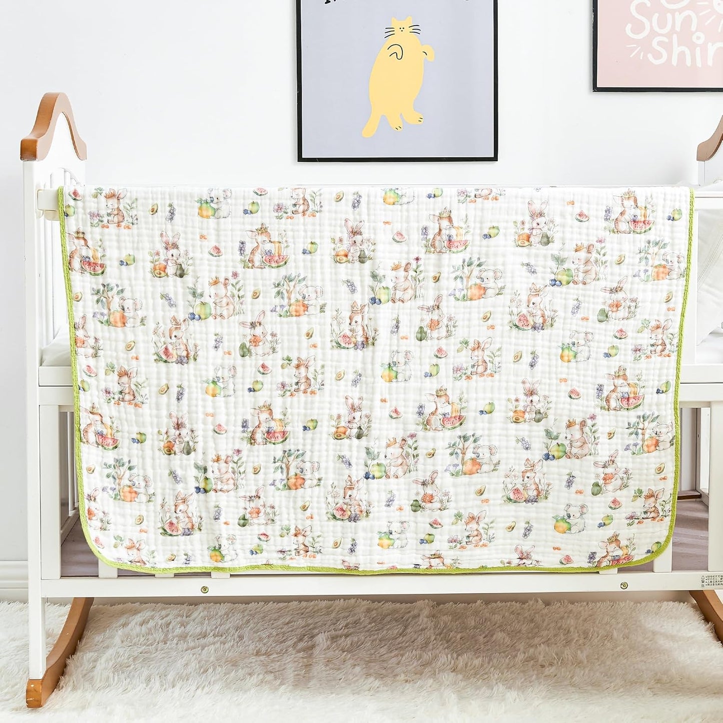 Luxury Muslin Baby Blanket, Soft Swaddle, 6-Layer Cotton Receiving Blanket for Newborn Infant, 43x43 Inch Lightweight Breathable Crib Blanket, Nursery Stroller Toddler Quilt, Animal Print