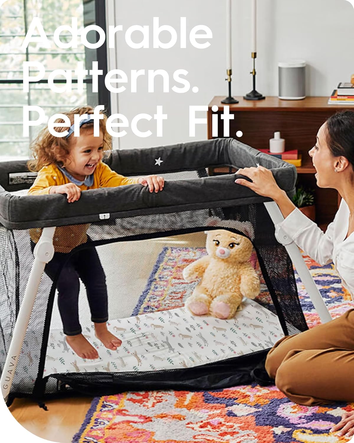 Ultra Soft Pack N Play Sheets - Fitted, Premium Jersey Knit, Stretchy Neutral, Woodland Mini Crib Sheets for Graco Pack and Play, 2 Pack (Deer&Rabbit)