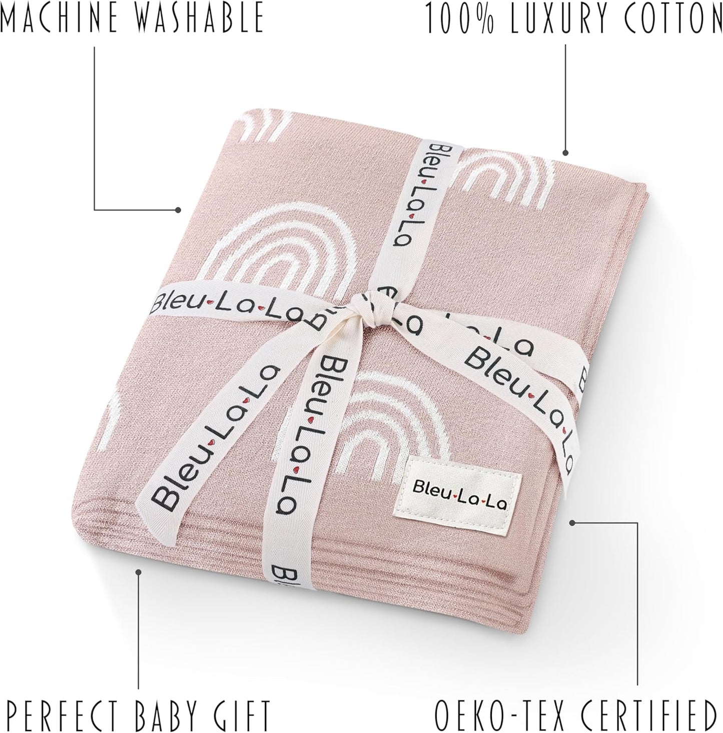 Knit Baby Swaddle Blanket for Girls - 100% Cotton Buttery Soft Cozy Receiving Swaddle Crib Stroller Blanket for Shower Gift Registry for Newborns, Infants, Toddlers (Rainbow - Pink)