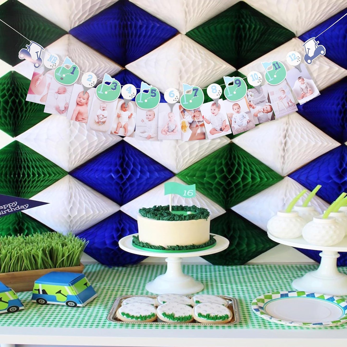 Hole In One First Birthday - Golf 1st Birthday Decorations,Golf 12 Month Photo Banner,Golf 1st Year Photo Banner One High Chair Banner