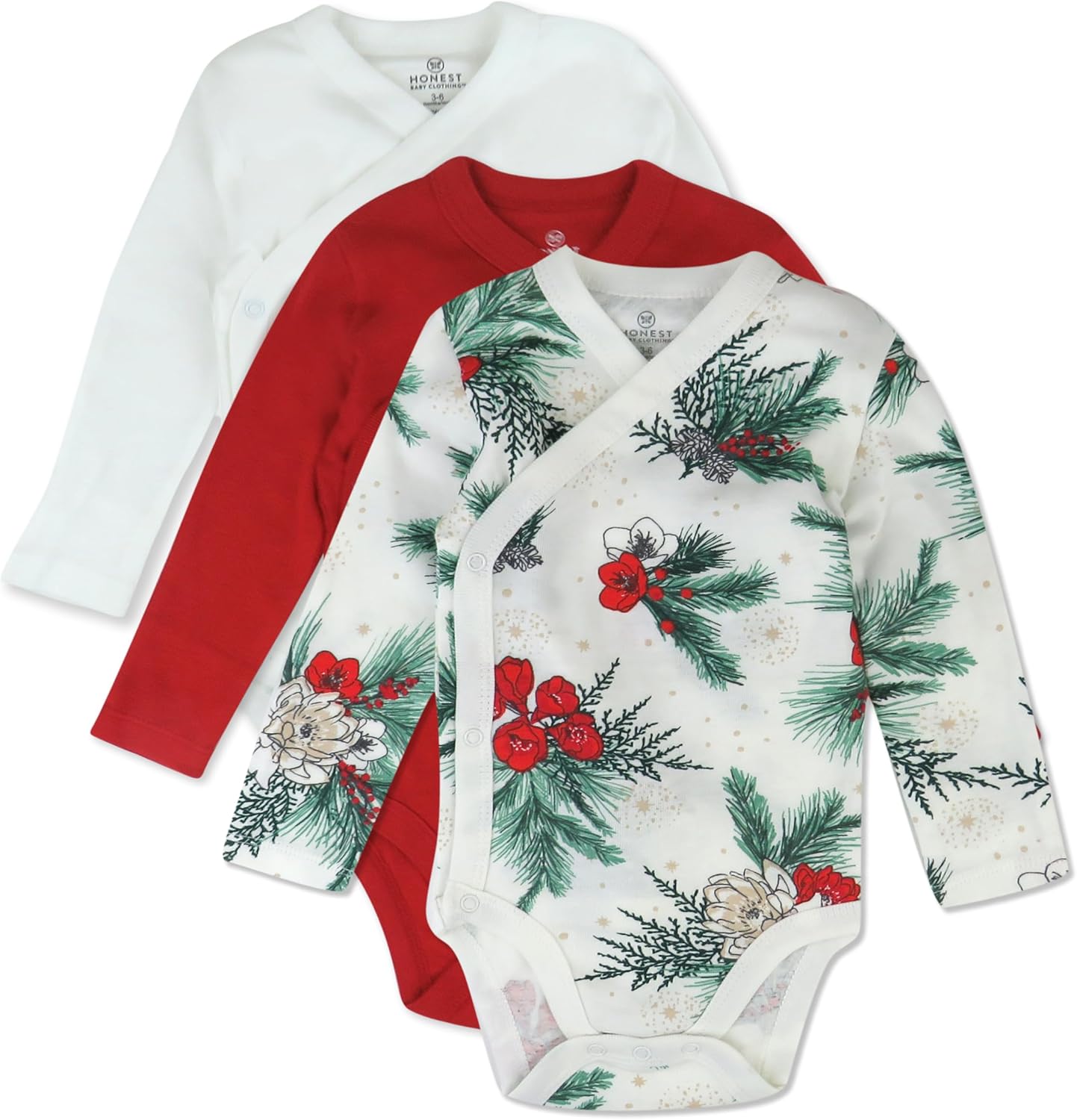 HonestBaby unisex-baby 3-pack Long Sleeve Side-snap Kimono Bodysuits Organic Cotton for Infant Baby Boys, Girls, Unisex