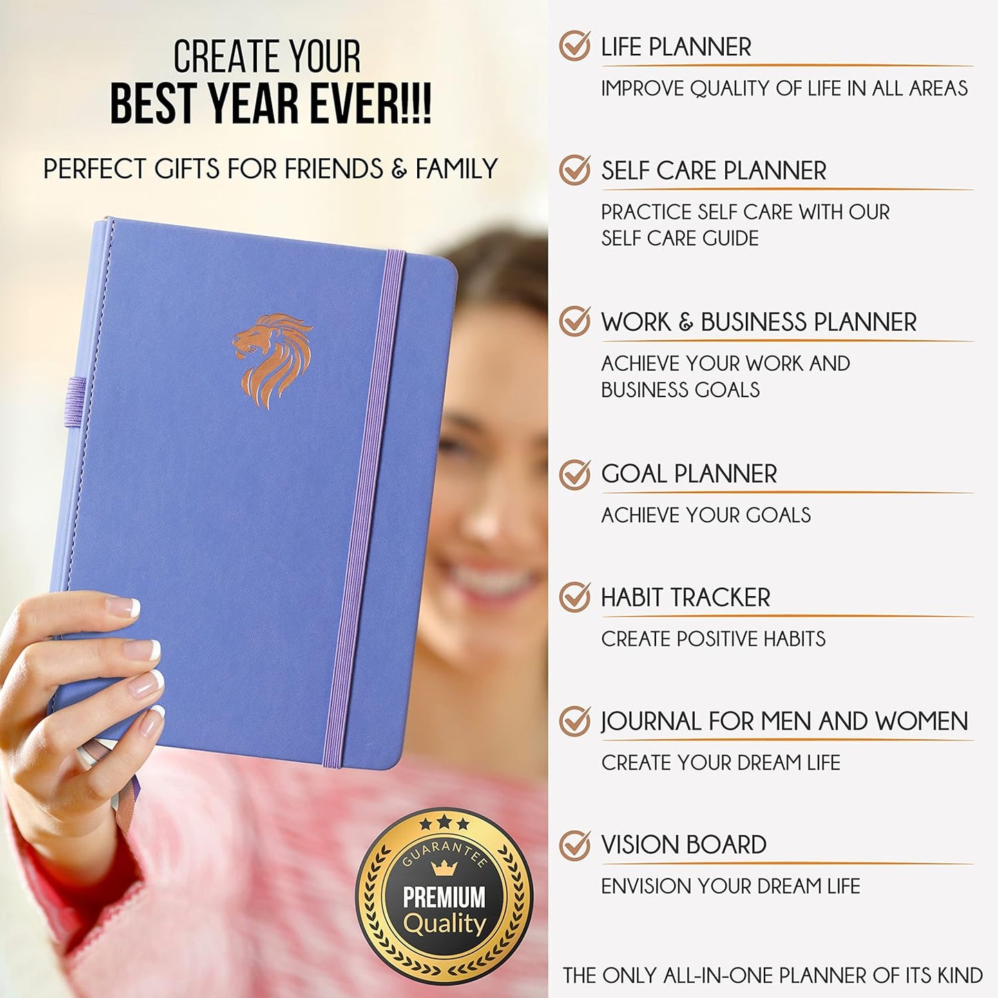 Hourly Planner - Undated Daily, Weekly & Monthly Planner with Budget Section | A 12 Month Journey to Increase Productivity & Happiness | Life Organizer & Gratitude Journal - Vertical Format