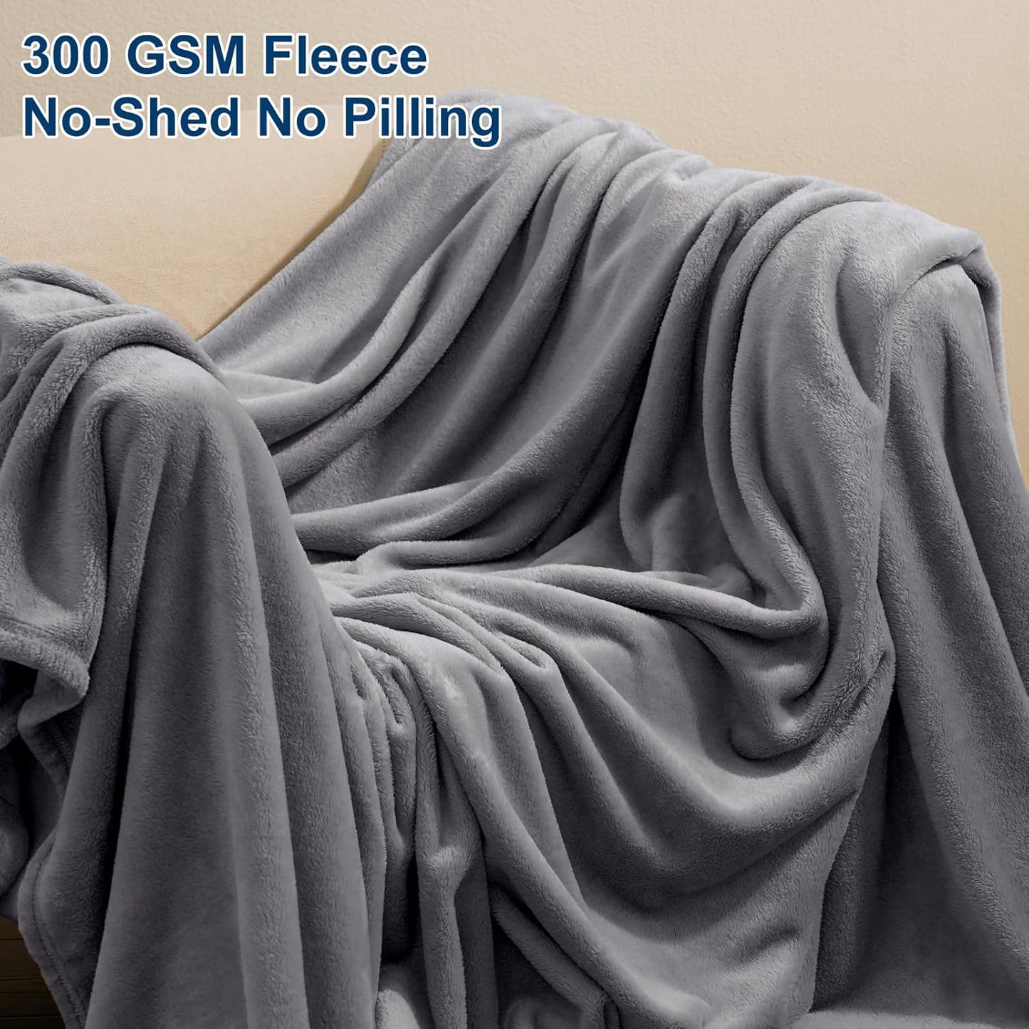 PHF Ultra Soft Fleece Blanket Twin Size, No Shed No Pilling Luxury Plush Cozy 300GSM Lightweight Twin XL Blanket for Bed, Couch, Chair, Sofa Suitable for All Season, 76" x 90", Grey