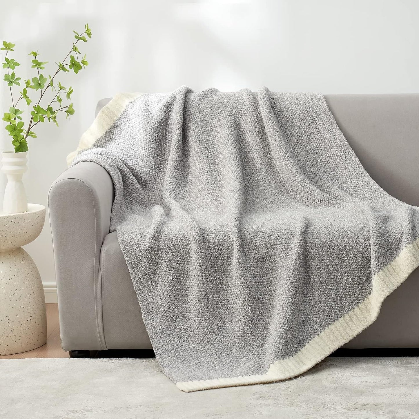 Snuggle Sac Buttery Grey Throw Blanket for Couch, Reversible Super Soft Warm Blankets Cozy Knit Fuzzy Plush Lightweight Throws for Sofa, Bed, Heather Grey, 50"x 60"