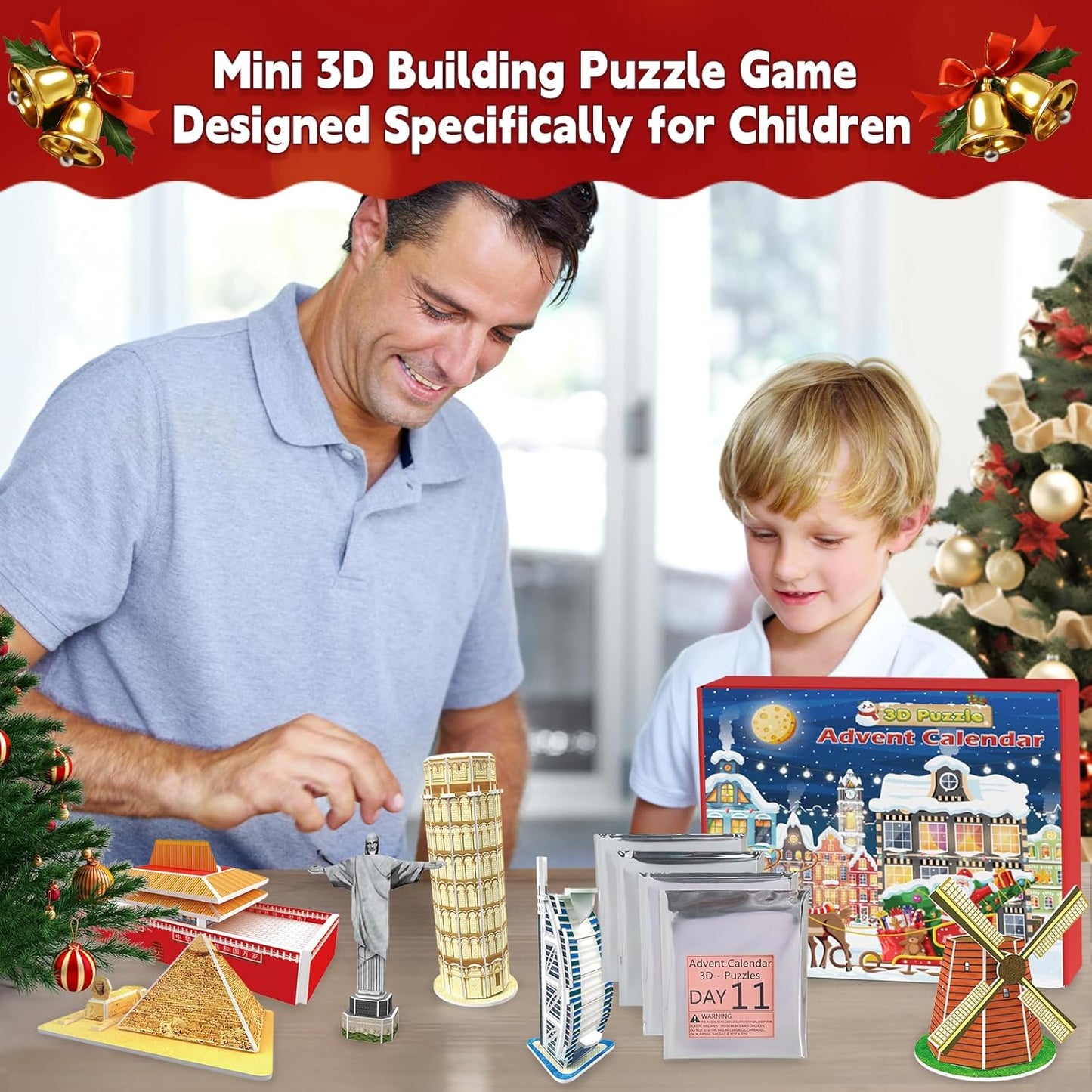 Advent Calendar 2025 Kids 3D World Architecture Puzzle, 24 Days Christmas Advent Calendar, 24 Mini 3D Puzzles, World Architecture Puzzle Gift, Suitable for Boys, Girls, and Geography Lovers