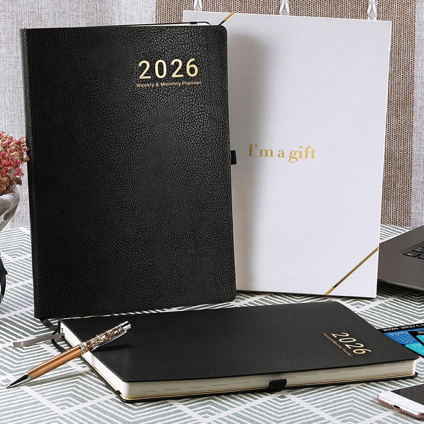 2026 Planner - JAN 2026 - DEC 2026, Planner Weekly and Monthly, Calendar Planner, 8.5" x 11", Leather Cover Planner with Thick Paper, Back Pocket with Notes Pages, Black