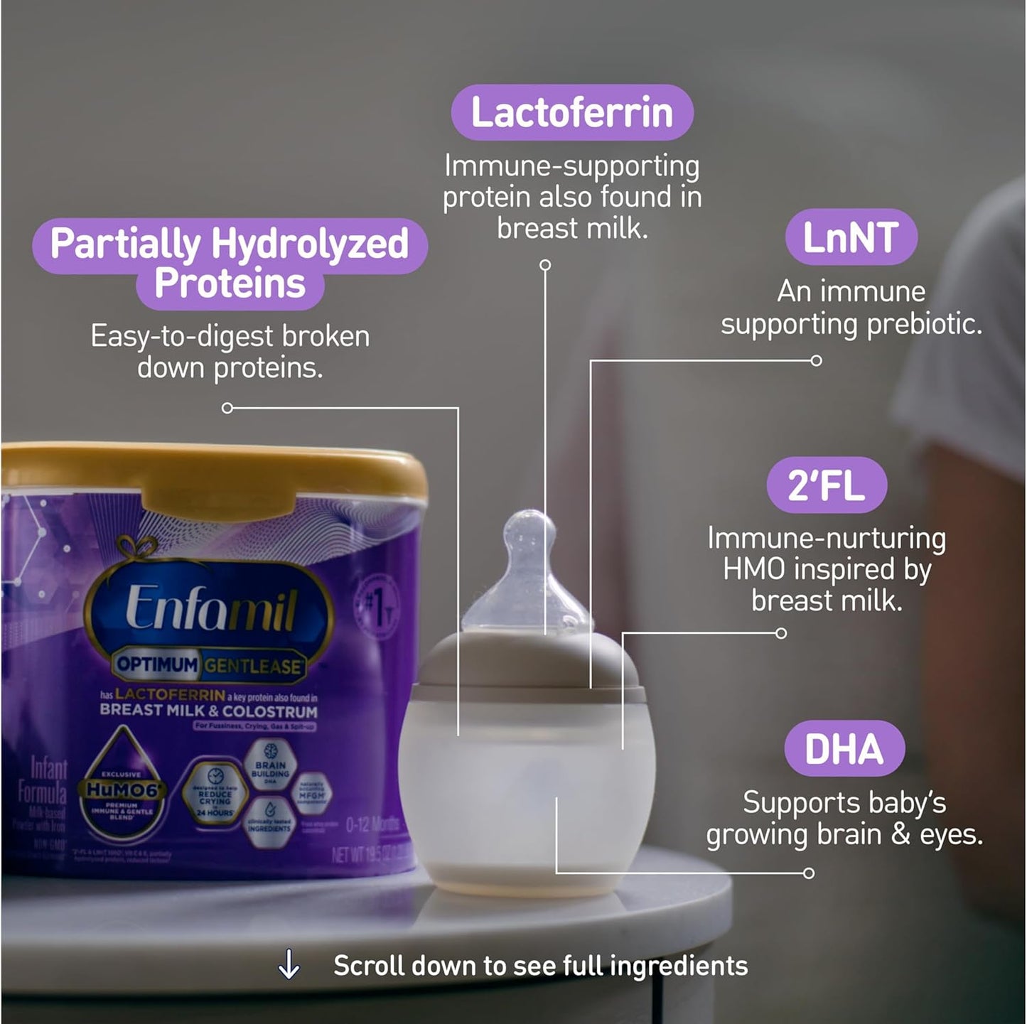 Enfamil Optimum Gentlease Baby Formula, Our Closest Formula to Breast Milk For Fussiness, Crying, Gas & Spit-up, Immune-Supporting Lactoferrin also found in Breast Milk, 19.5 Oz